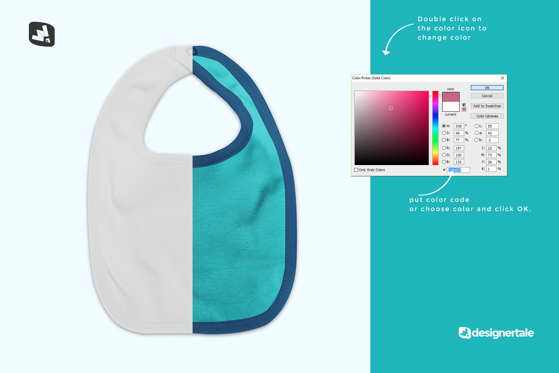 how to change color of the top view baby bib mockup