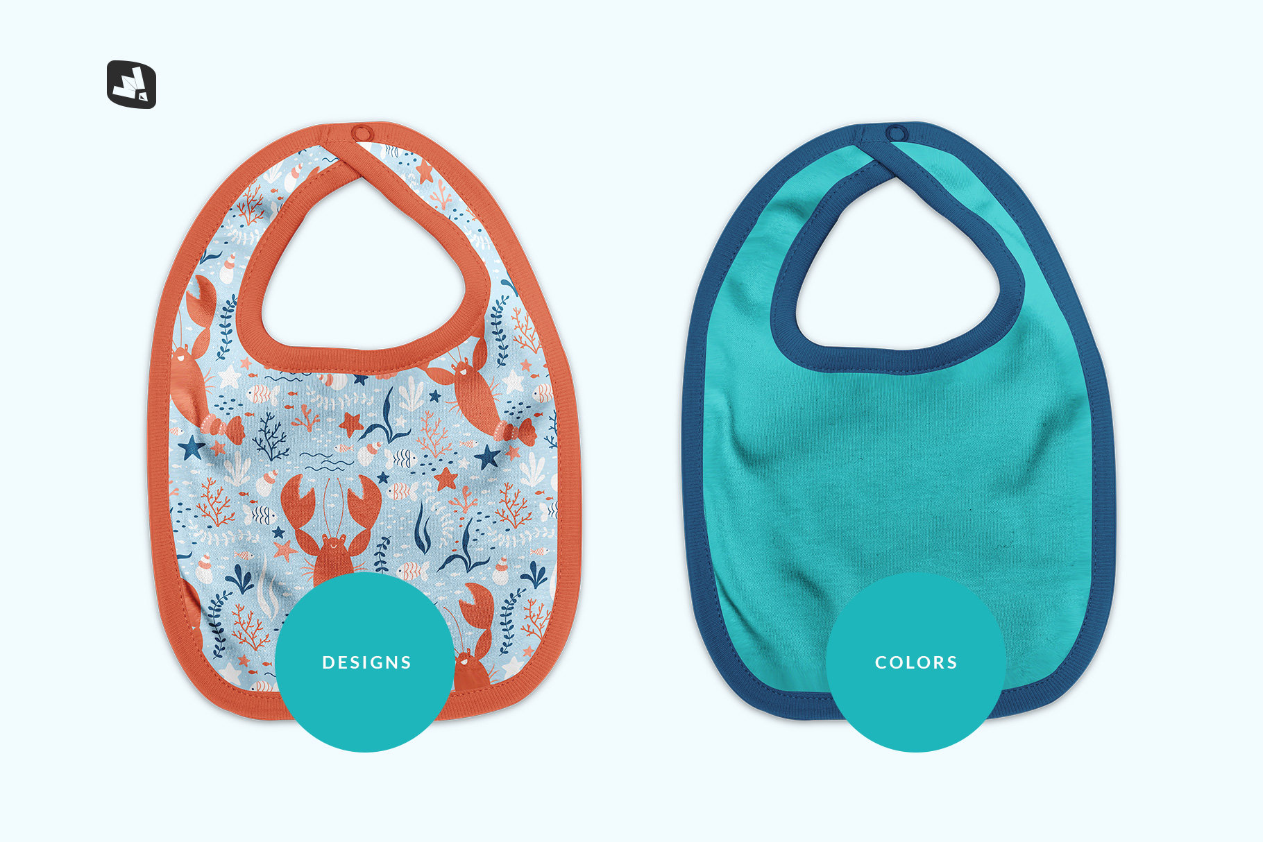 types of the top view baby bib mockup