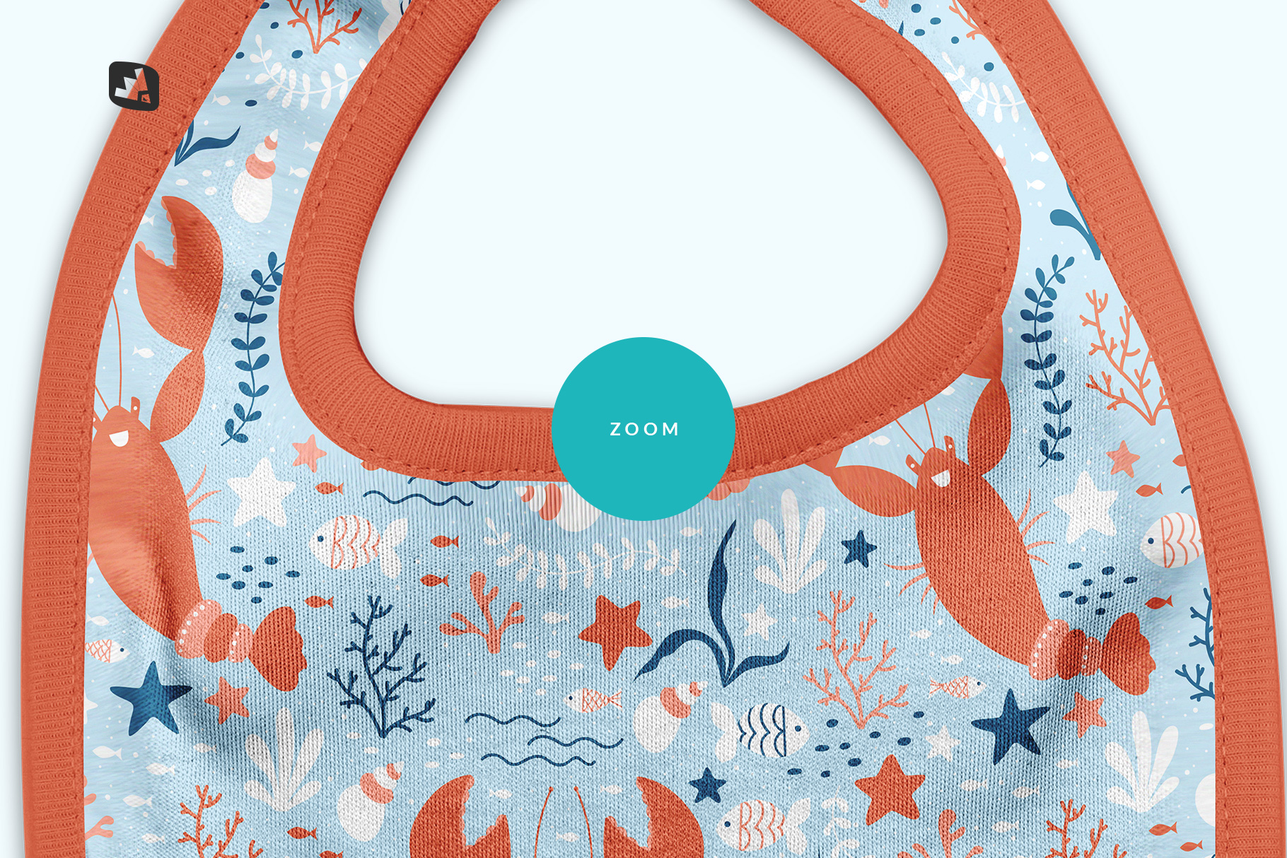 zoomed in image of the top view baby bib mockup
