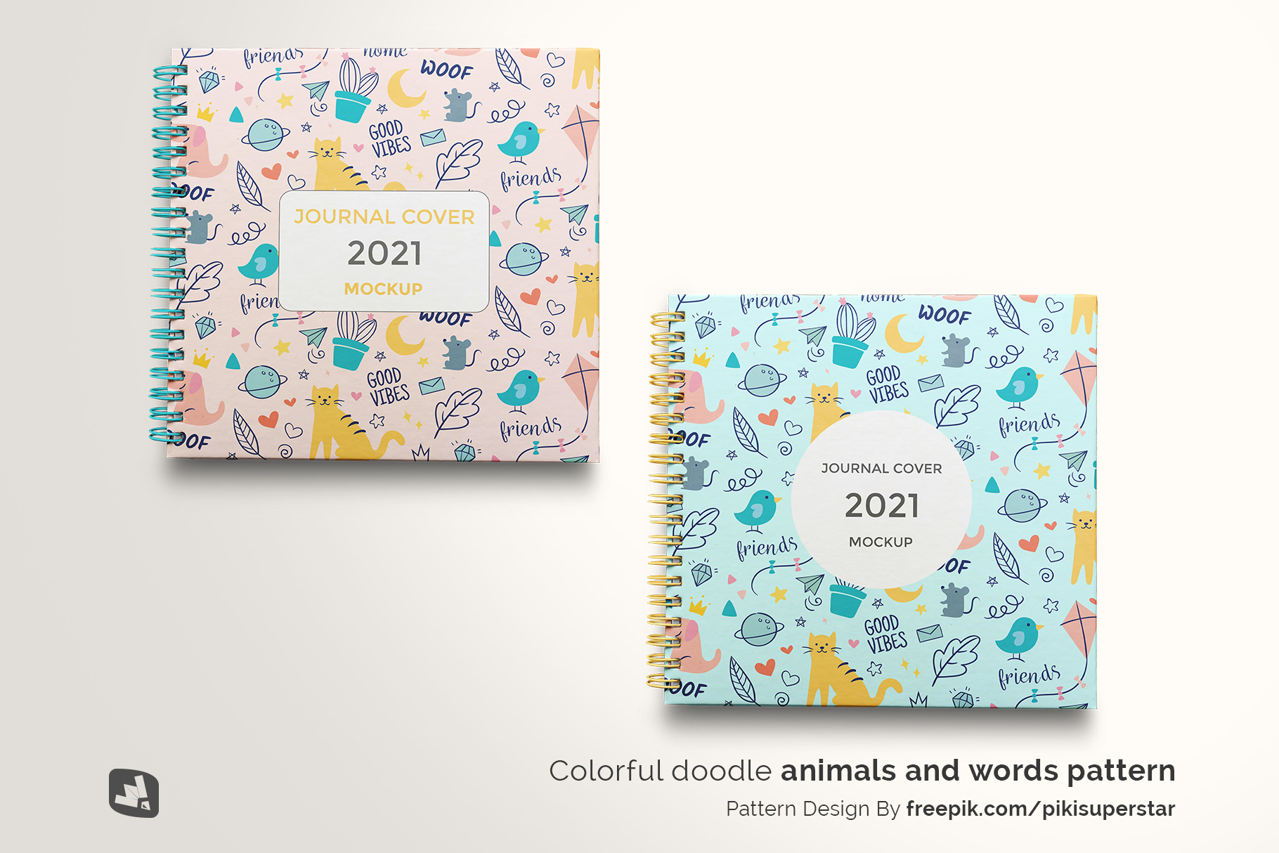 designer's credit of the top view spiral journal cover mockup