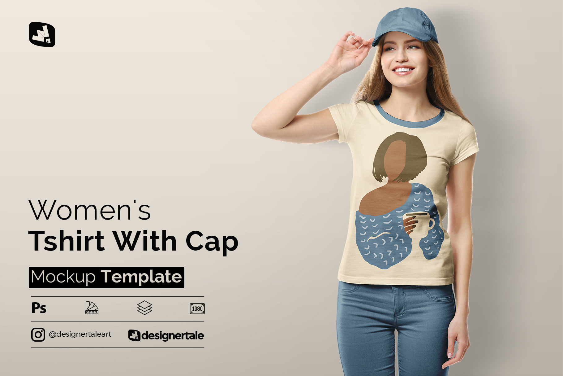 women's tshirt with cap mockup