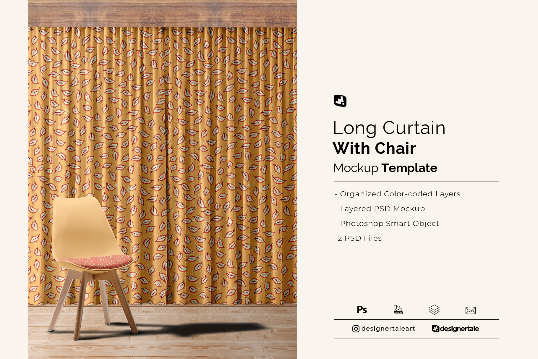 long curtain with chair mockup