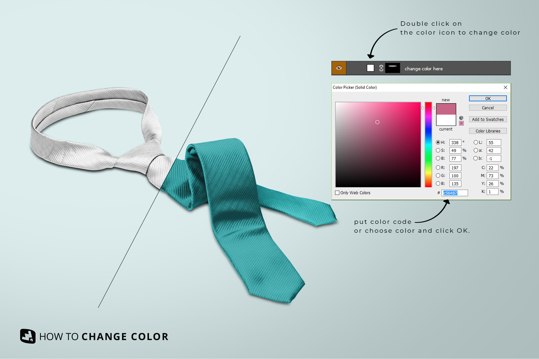 change color guide of the men's formal tie mockup