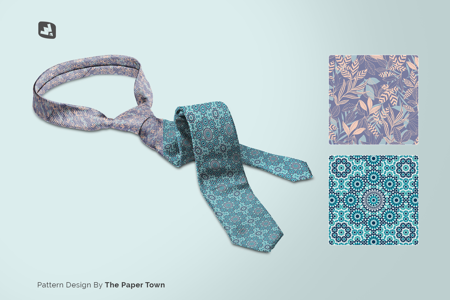 designer's credit of the men's formal tie mockup