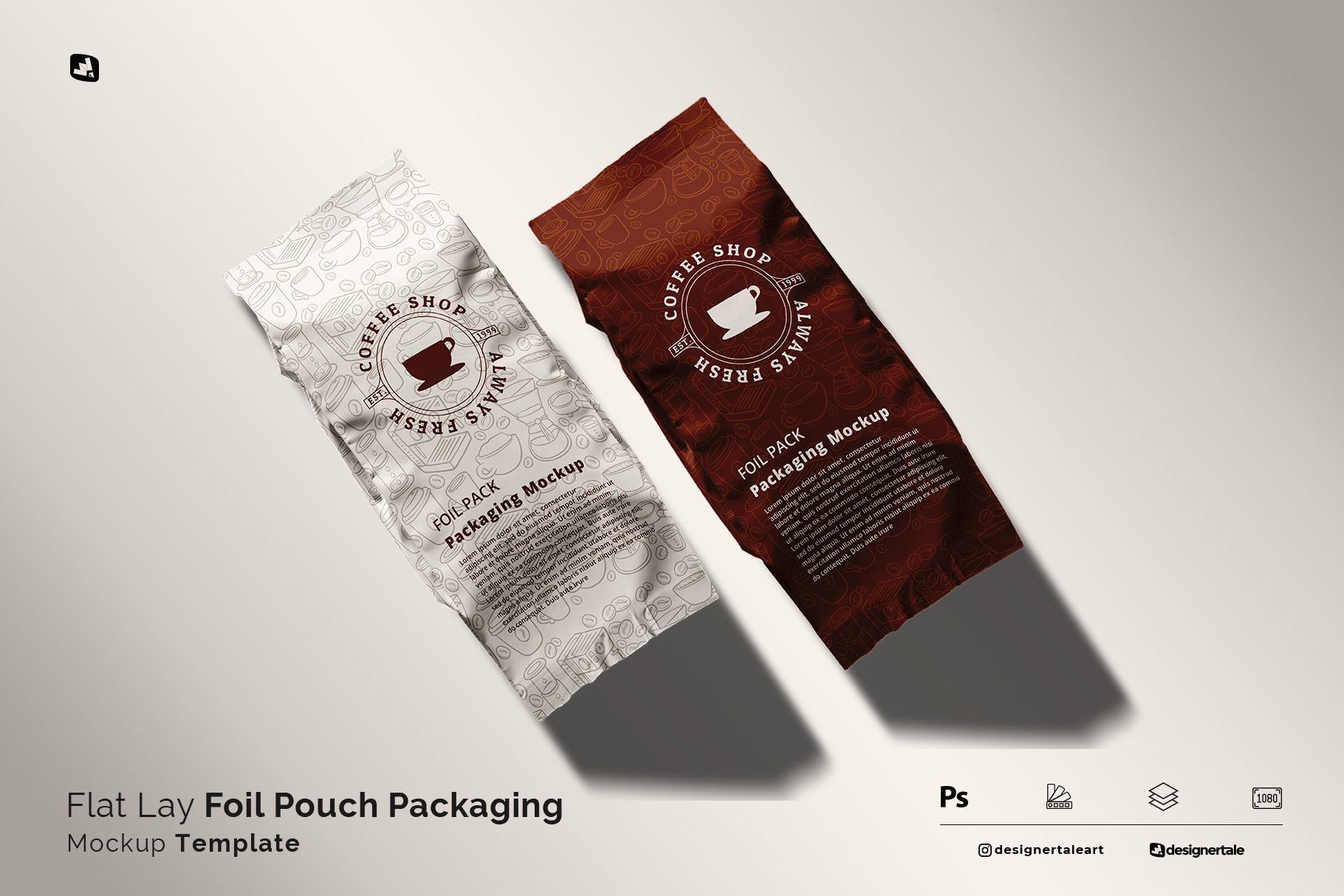 flat lay foil pouch packaging mockup