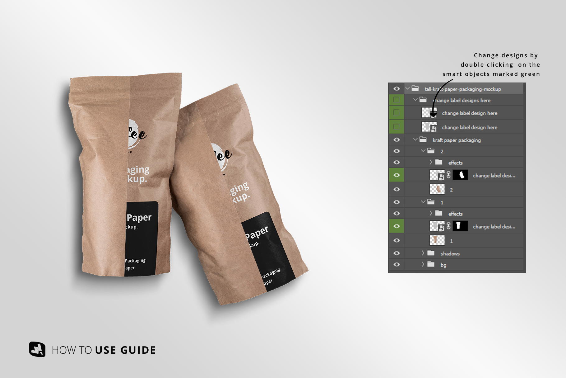 change label design of the tall kraft paper packaging mockup