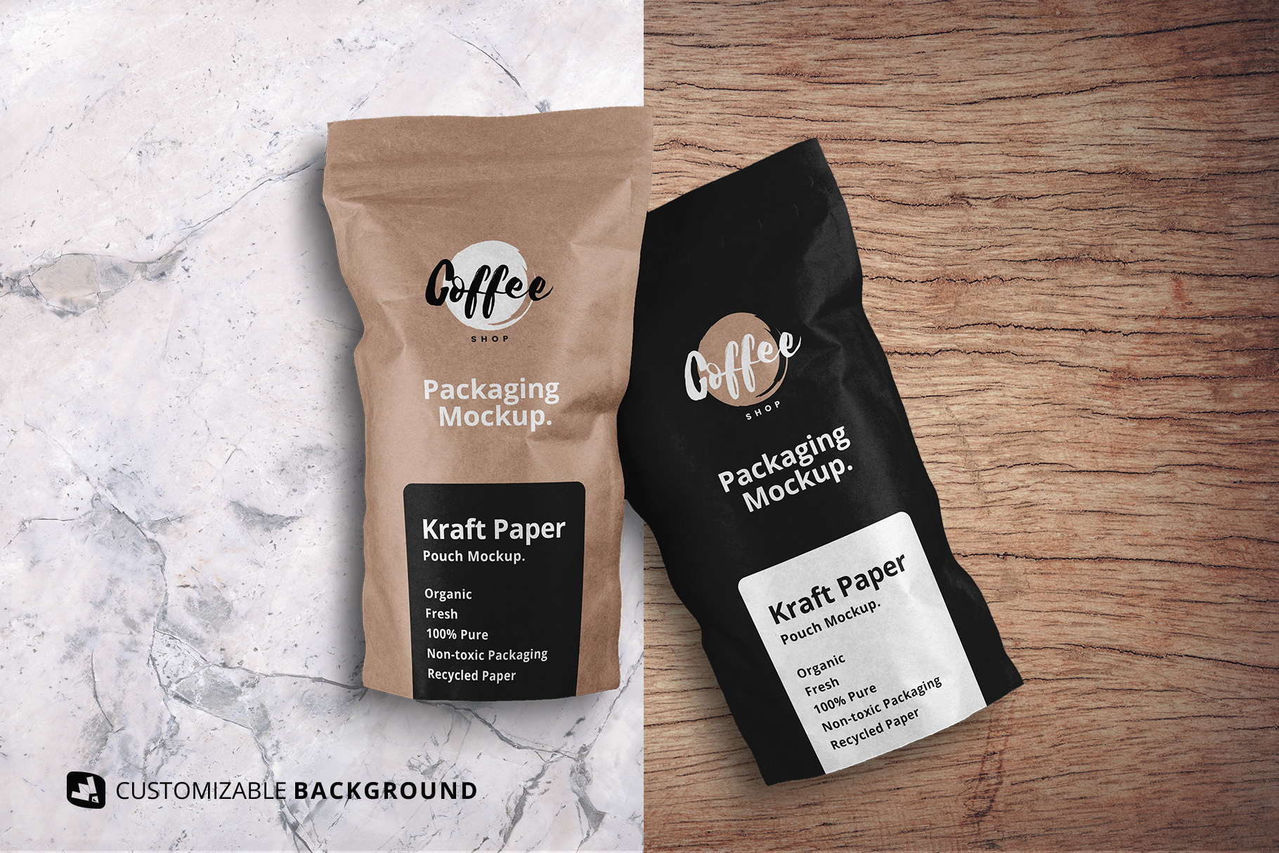 change background options of the tall kraft paper packaging mockup