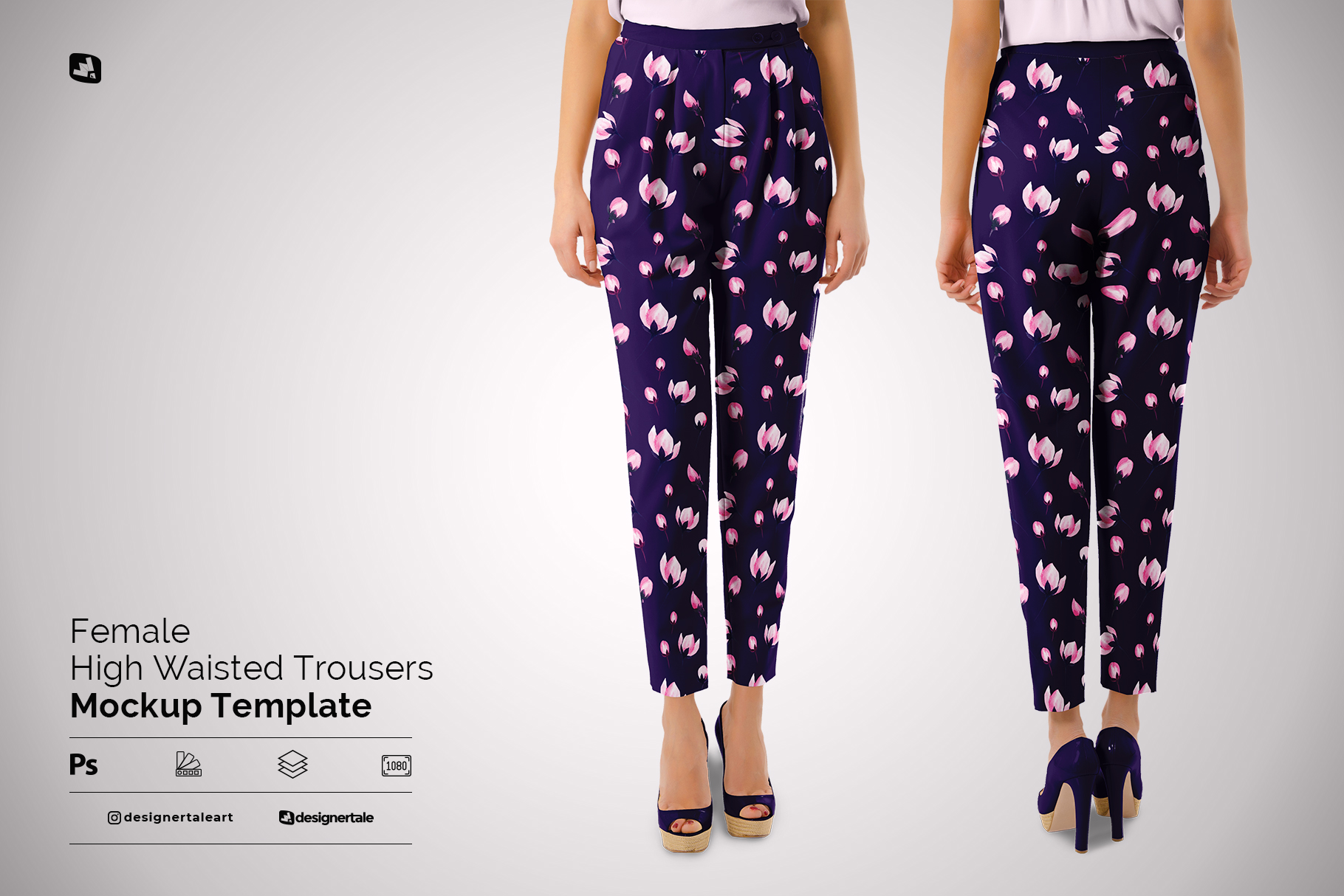 female high waisted trousers mockup