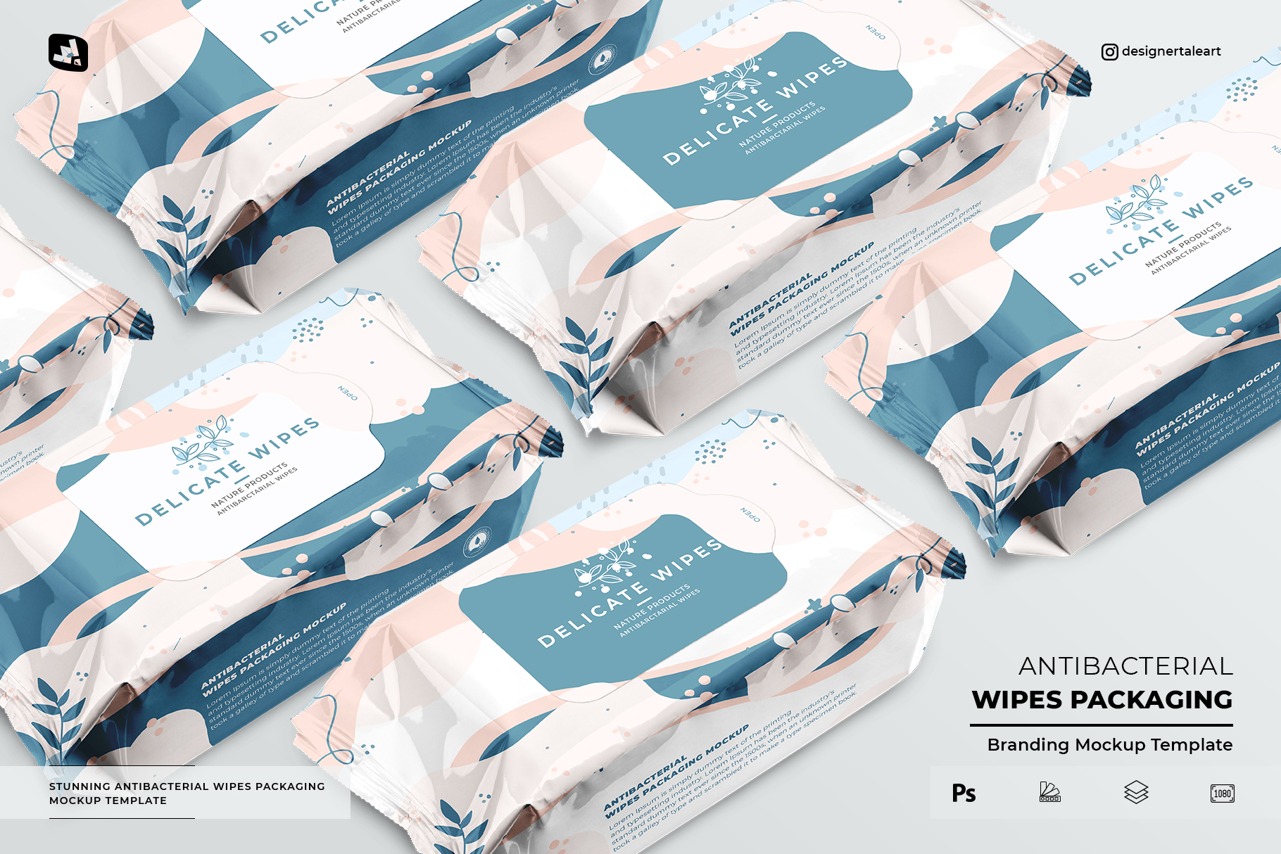 antibacterial wipes packaging mockup