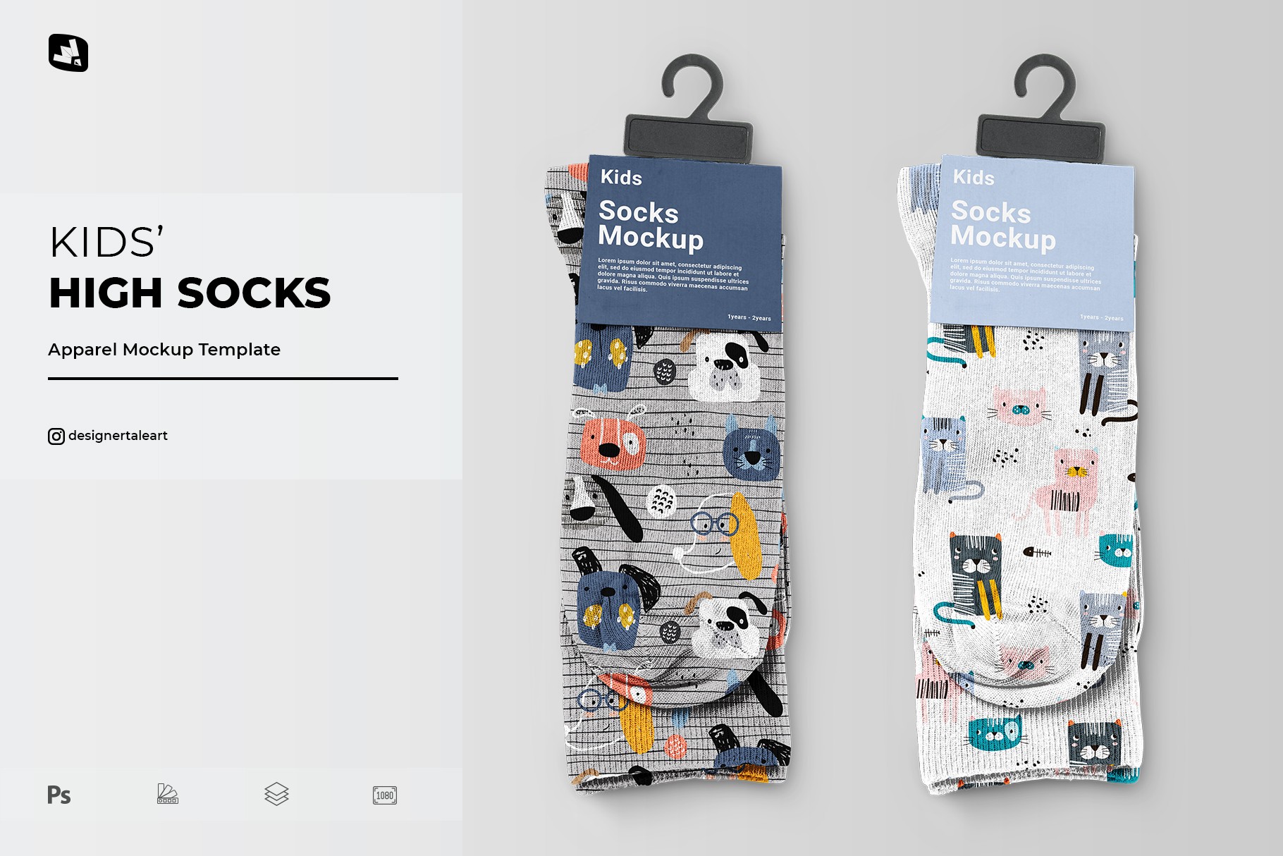 kids high socks mockup