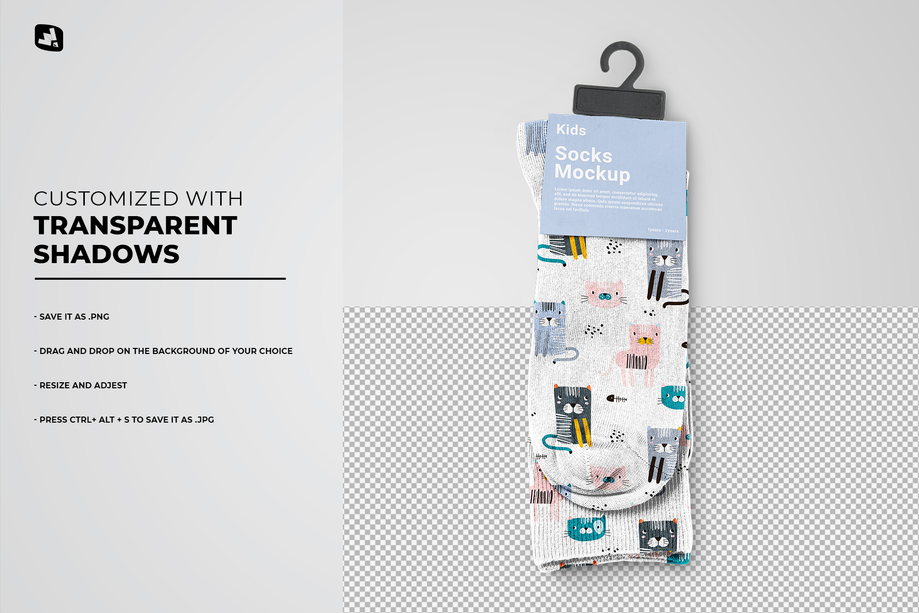 trasparent shadow of the kids high socks mockup