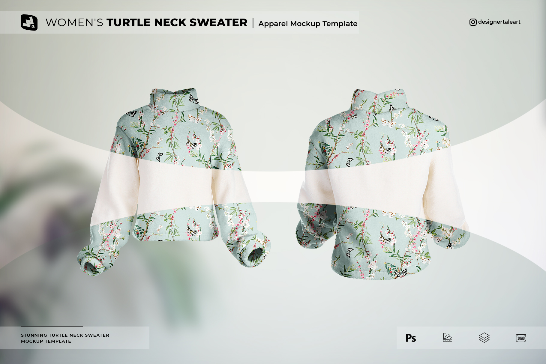 women's turtle neck sweater mockup