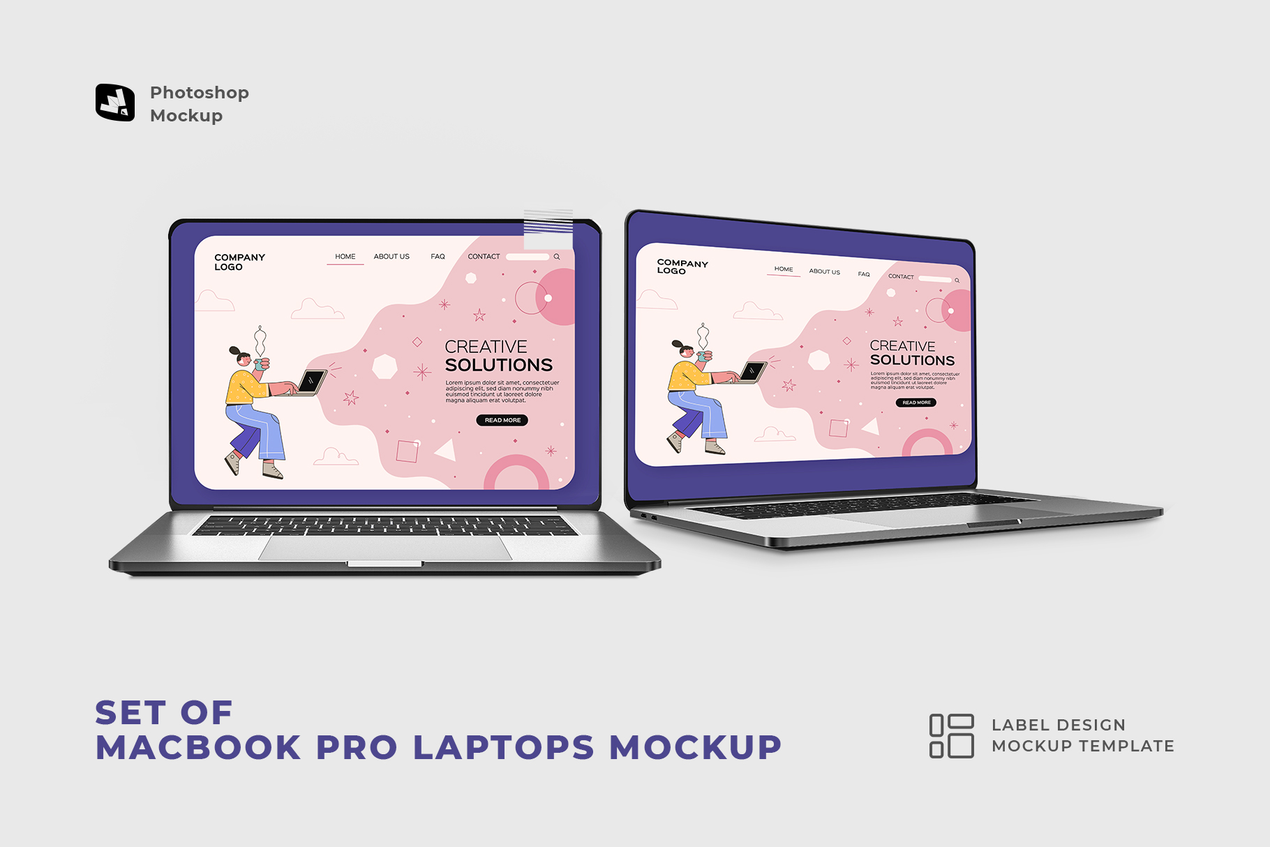 set of macbook pro laptops mockup