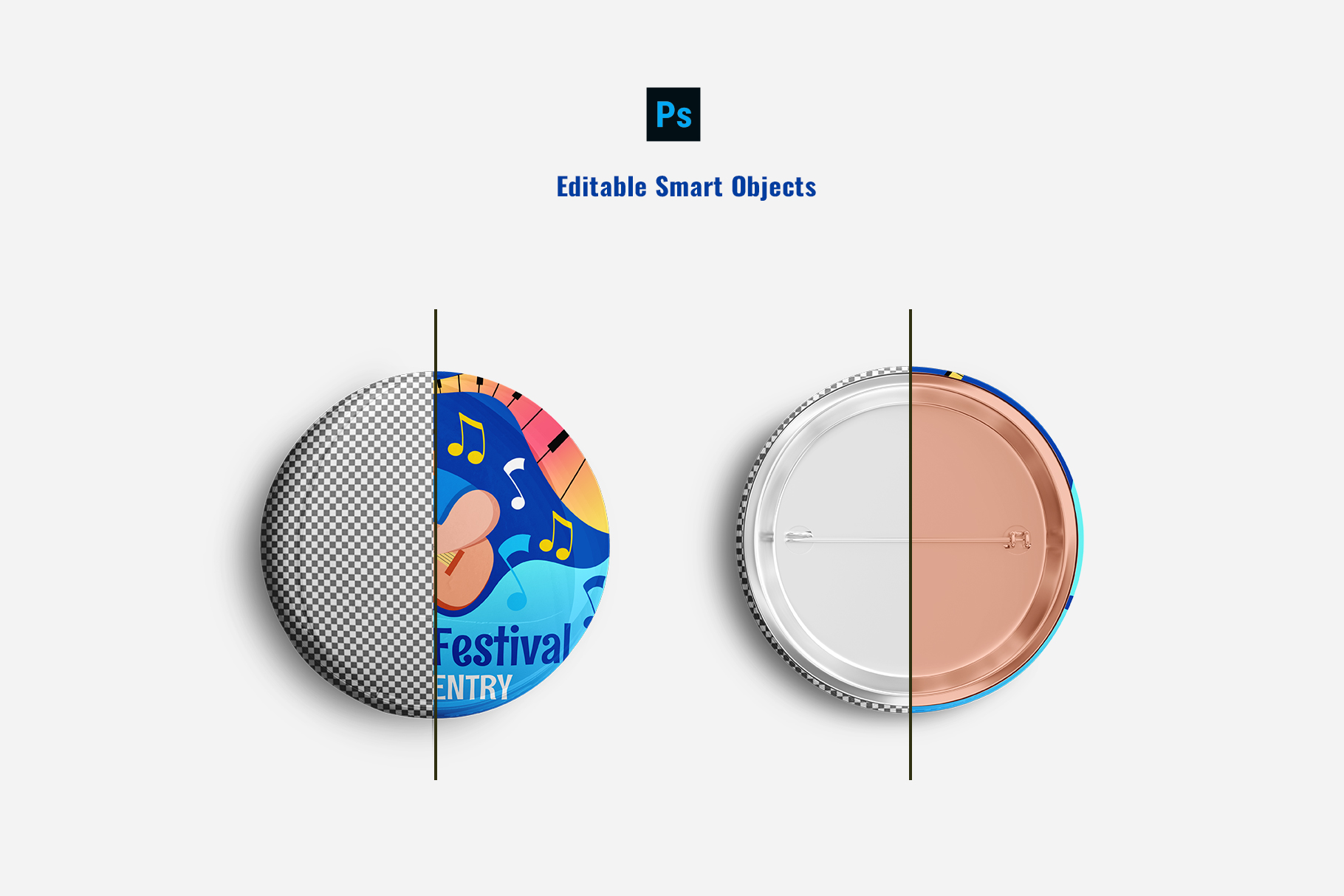 utility of the glossy round pin badge set mockup