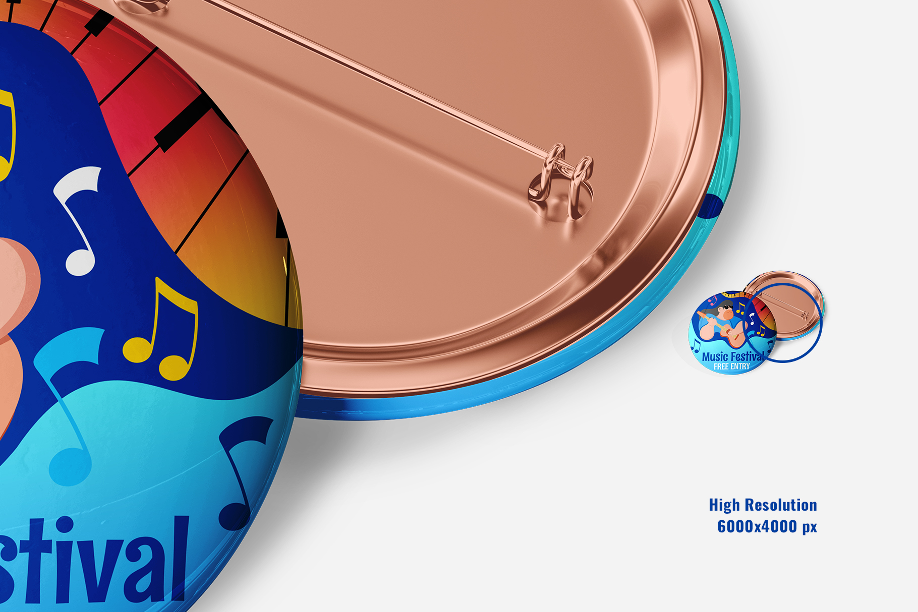 zoomed in image of the glossy round pin badge set mockup
