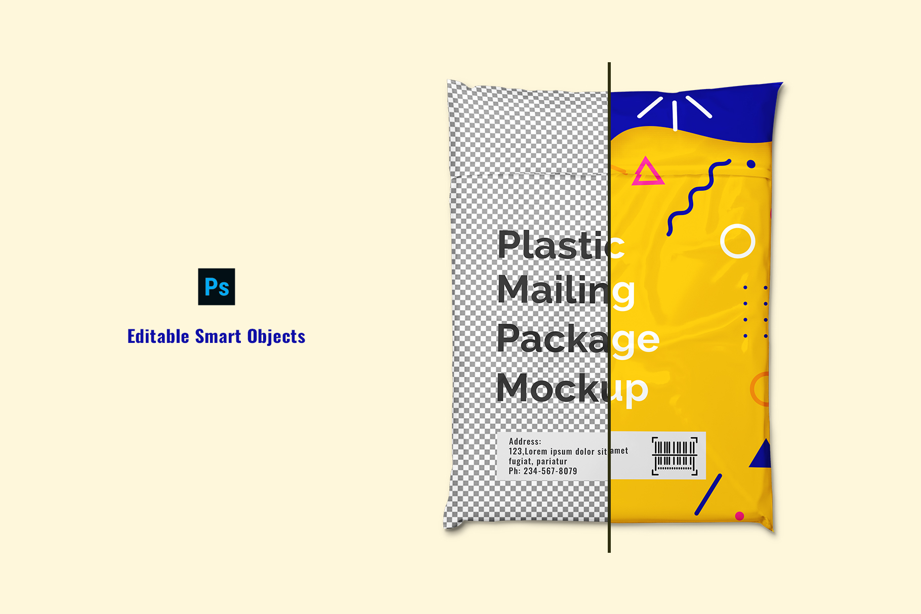 polythene-mailer-package-mockup-preview-2 editable smart objects of the polyethylene mailer package mockup