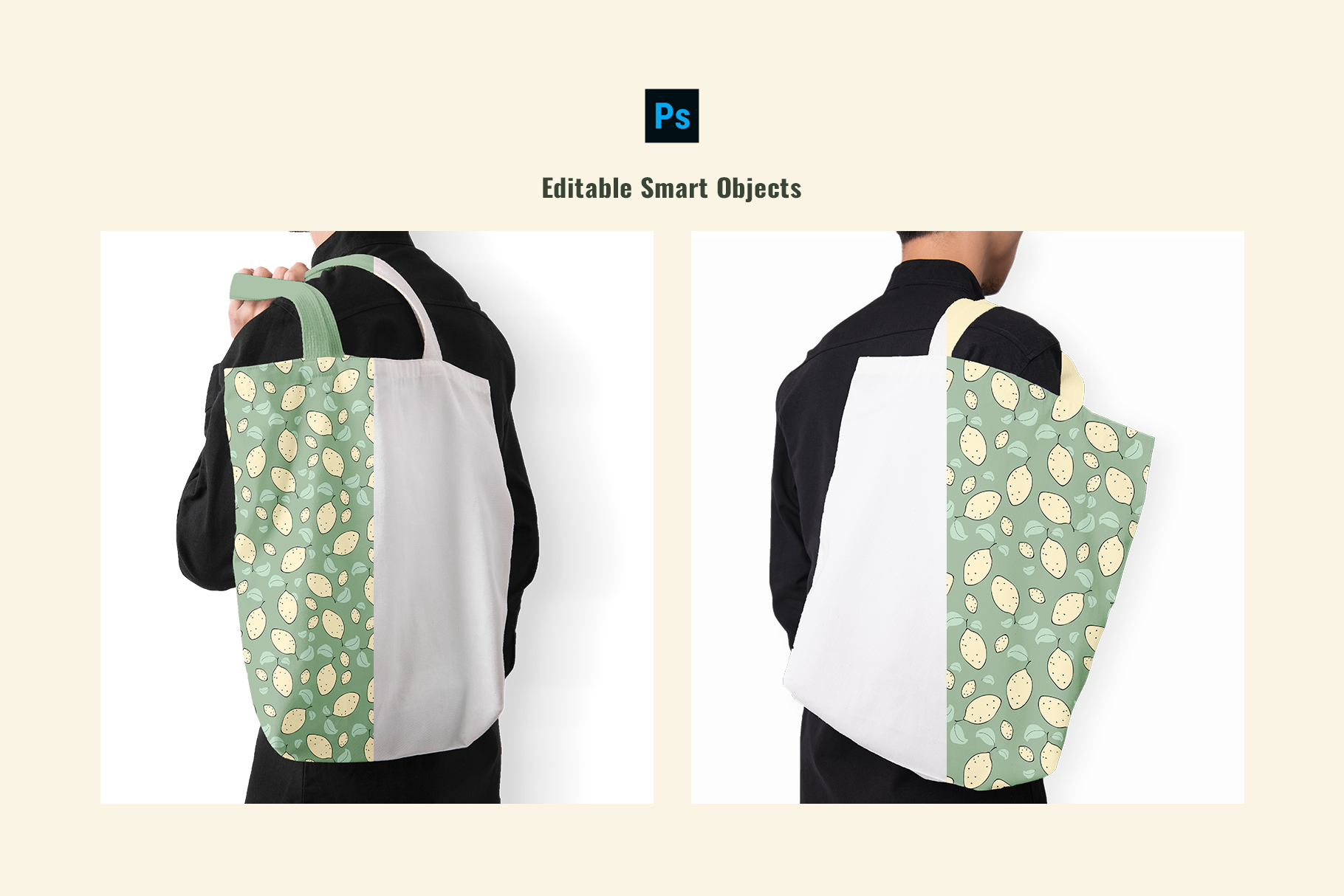 editable smart objects of recyclable canvas tote bag mockup