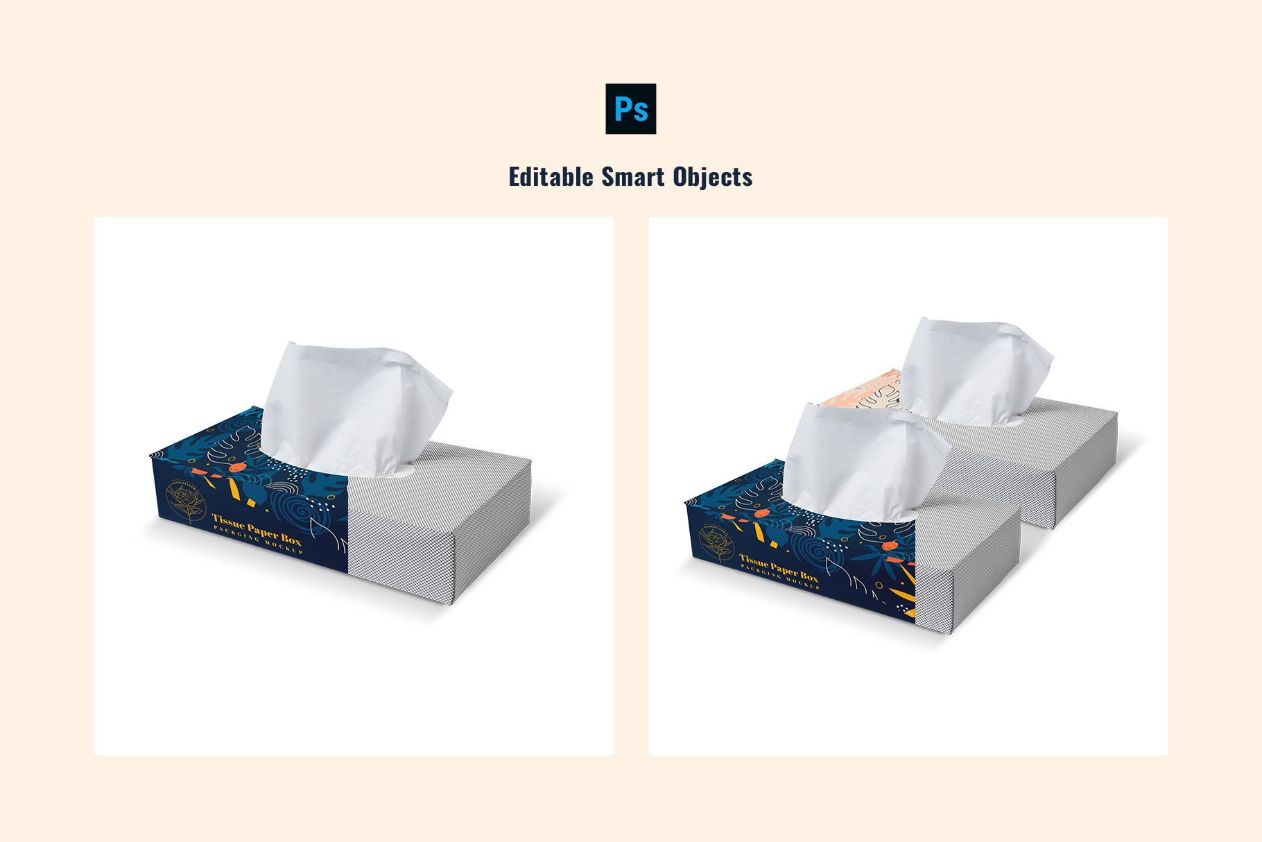 editable smart objects of the tissue paper box packaging mockup