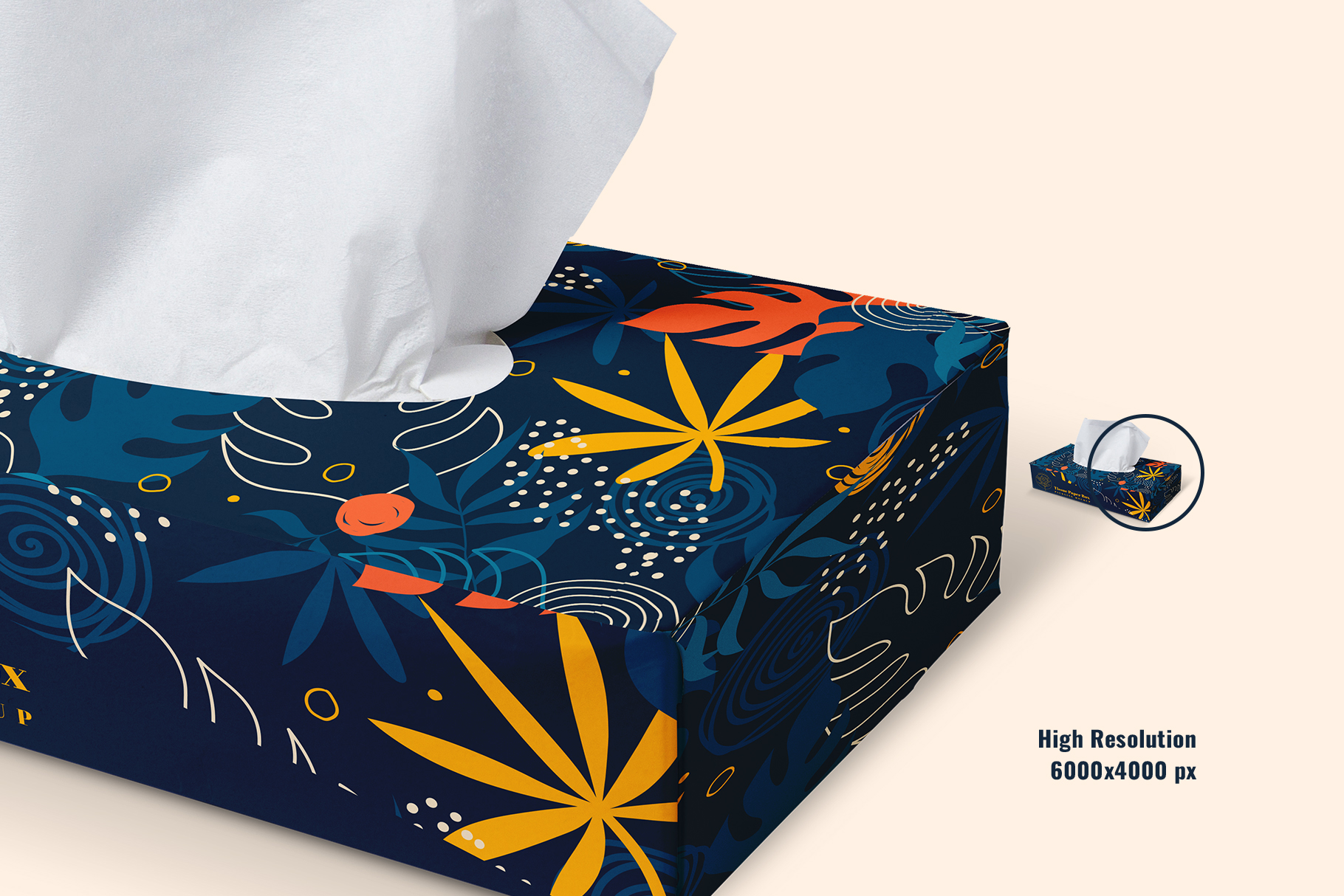zoomed in image of the tissue paper box packaging mockup