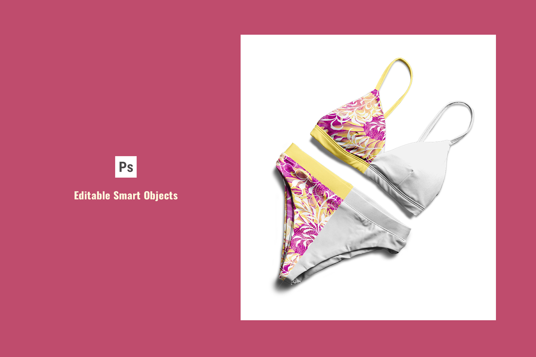 editable smart objects of the flat lay womens bikini mockup