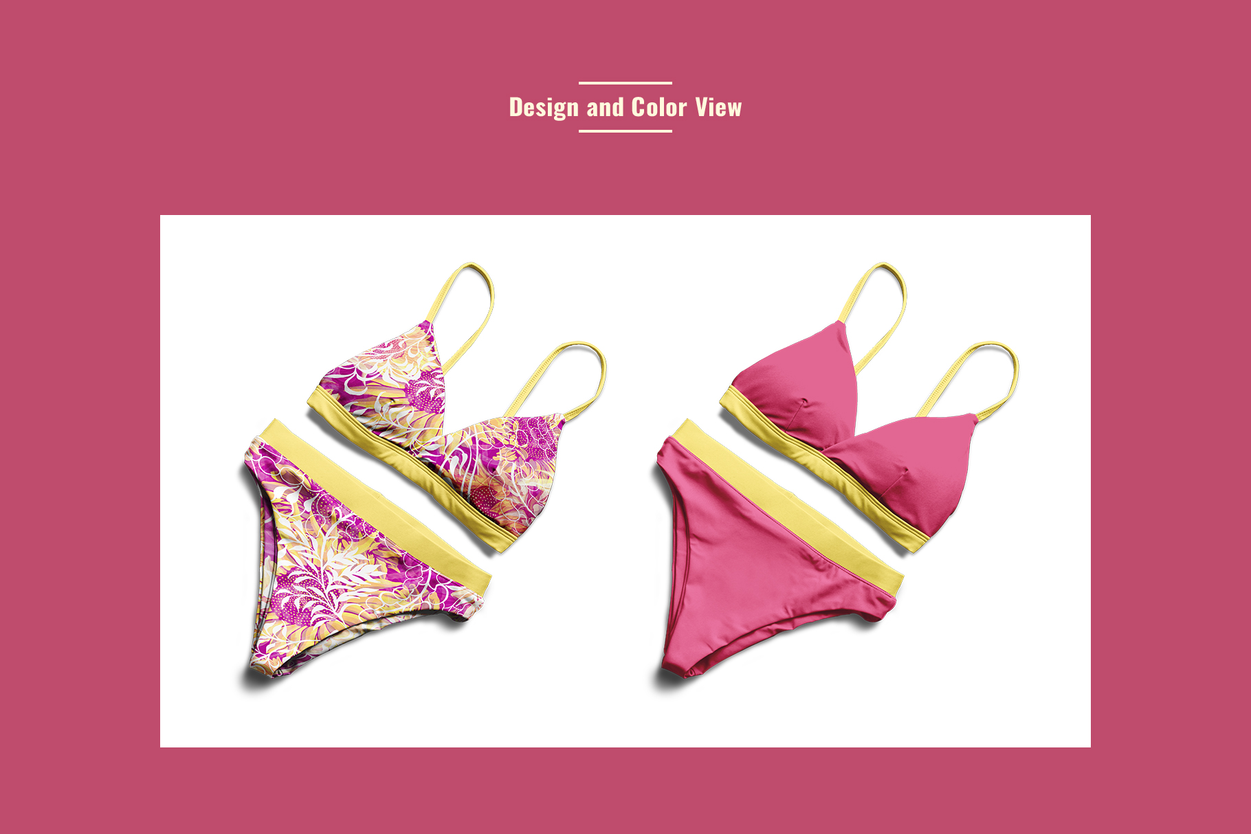 design and color view of the flat lay womens bikini mockup