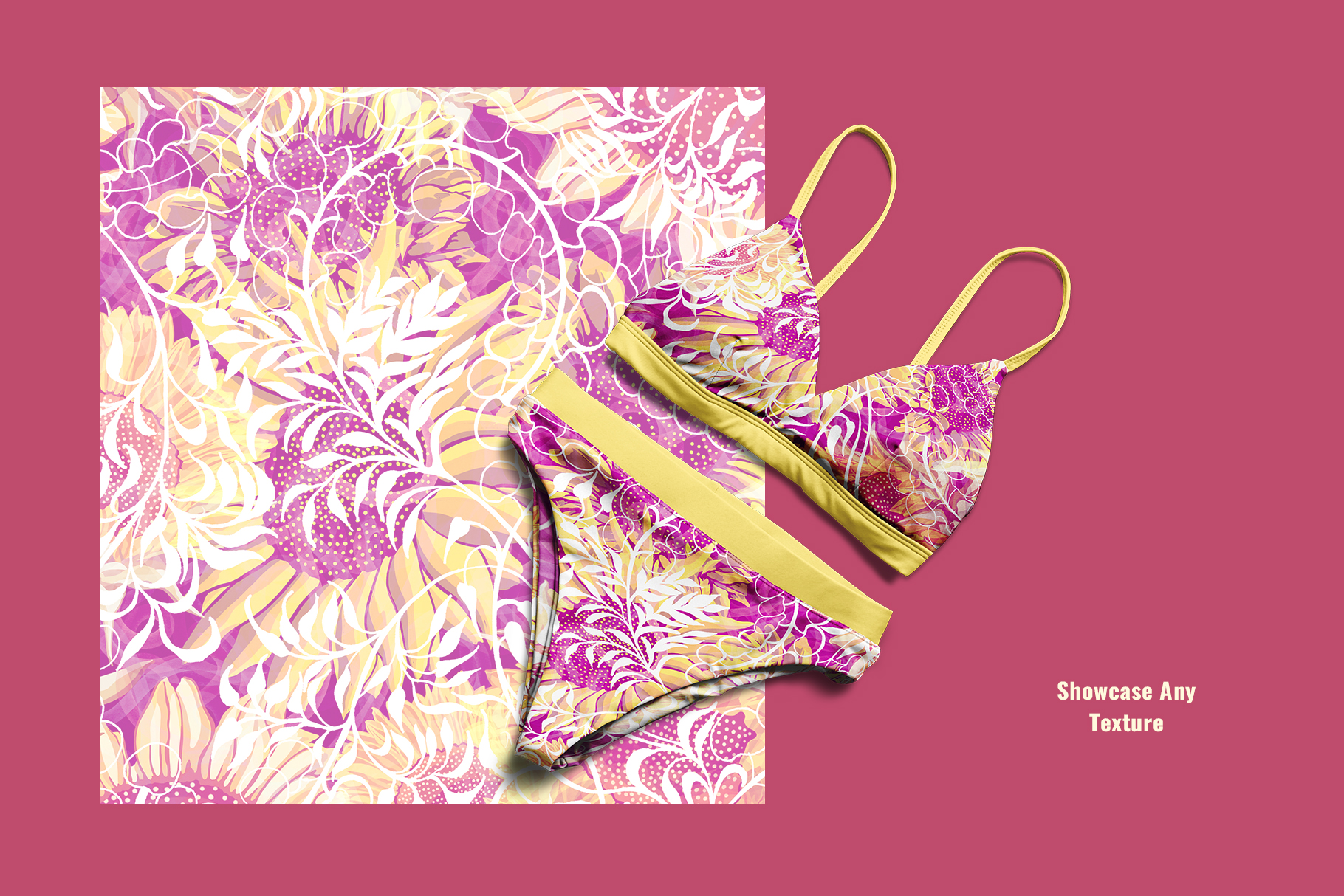 pattern application of the flat lay womens bikini mockup