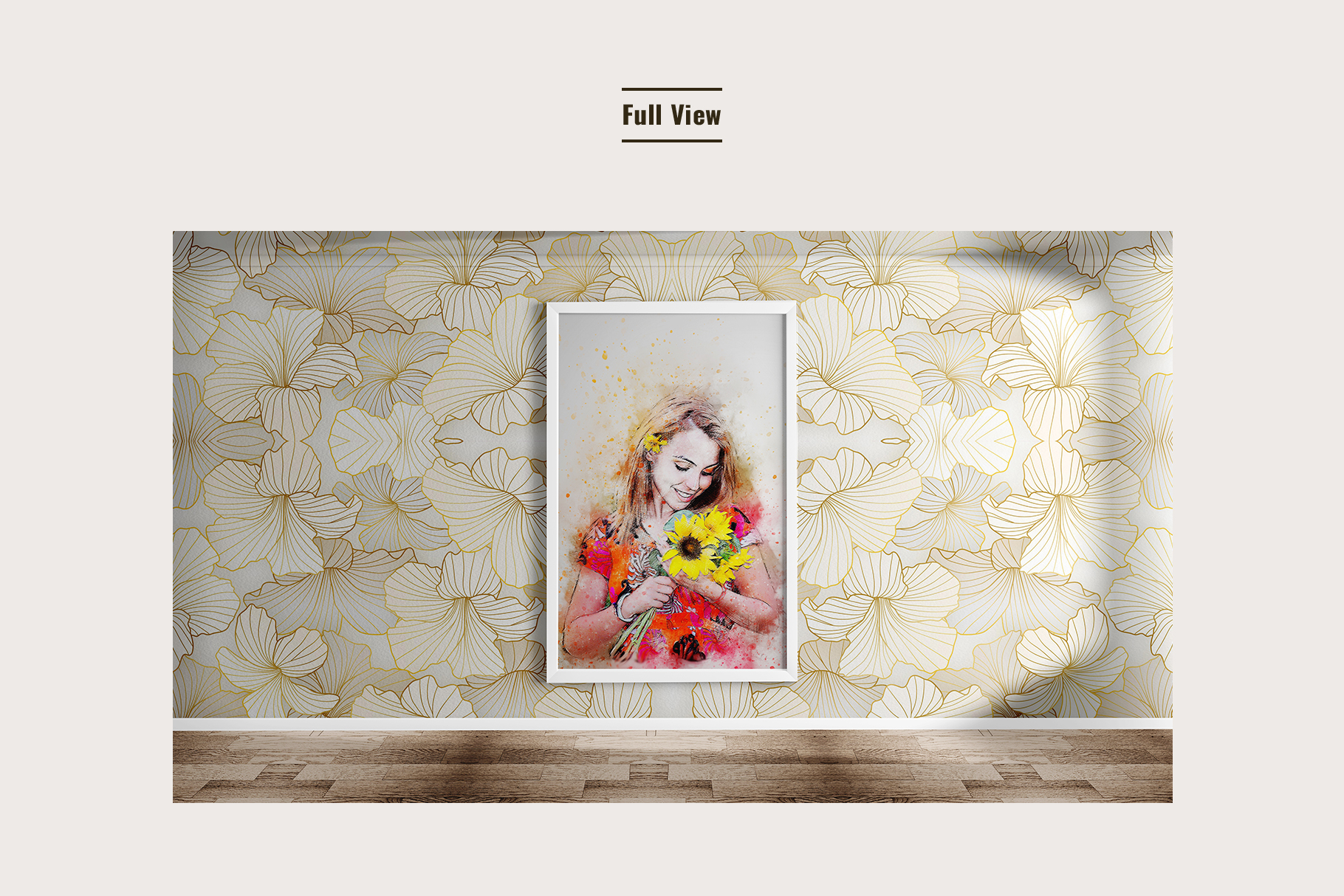 full view of the framed poster with wallpaper mockup