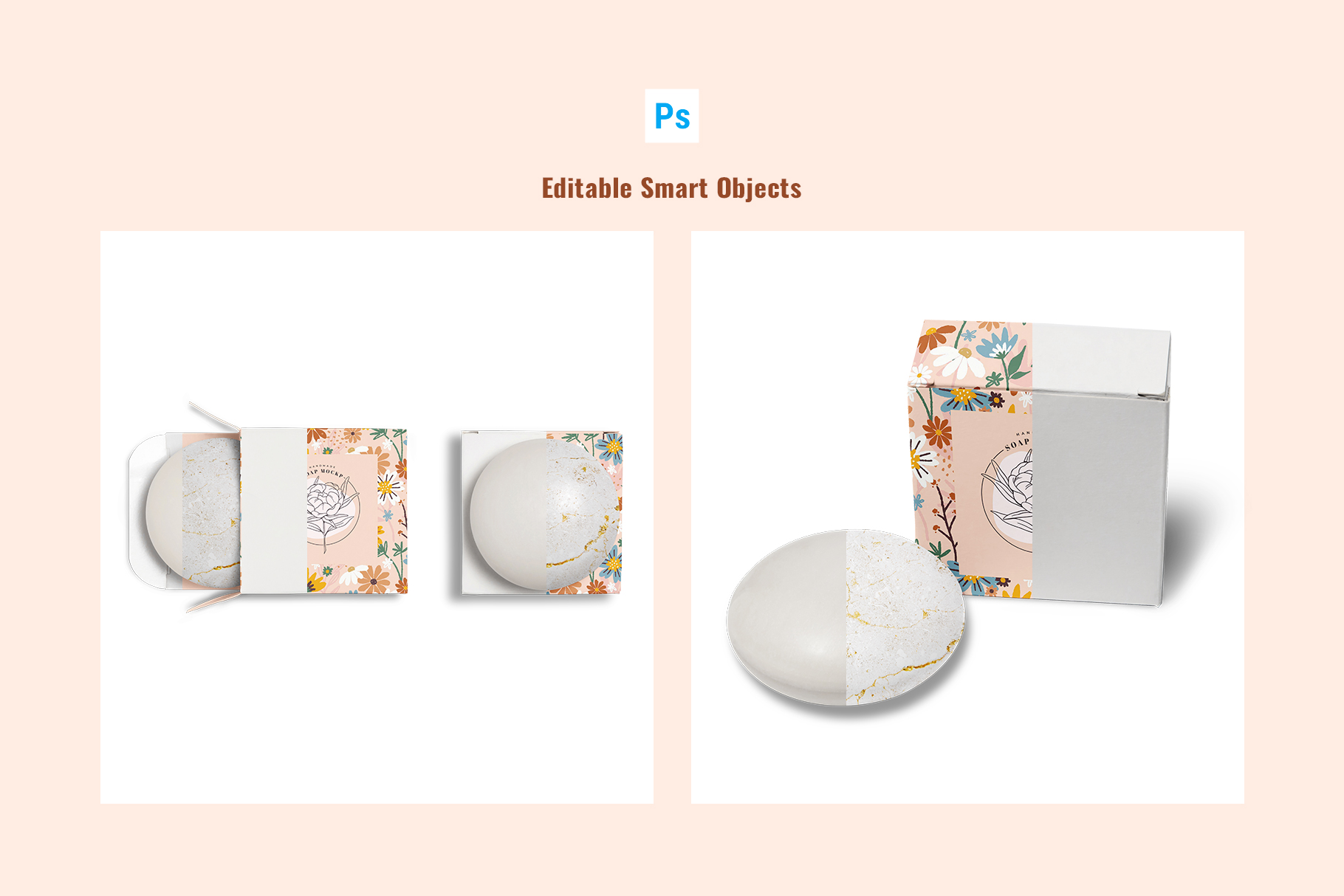 editable smart objects of the homemade soap branding mockup