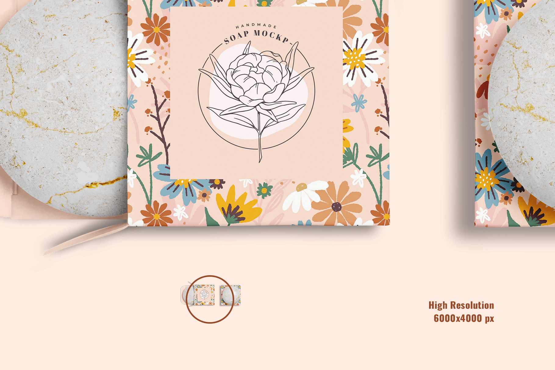 zoomed in images of the homemade soap branding mockup