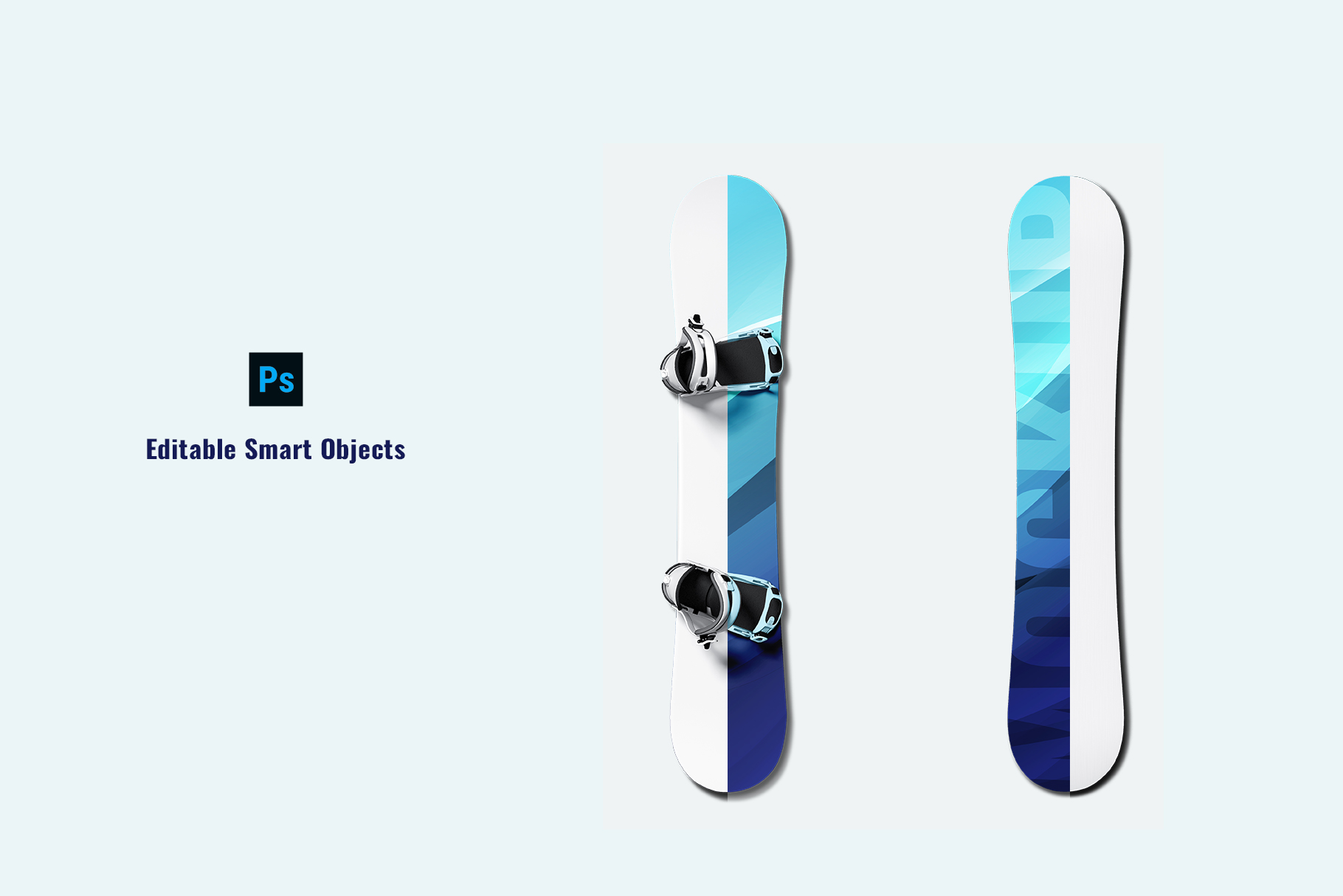 editable smart objects of the flat lay snowboard mockup