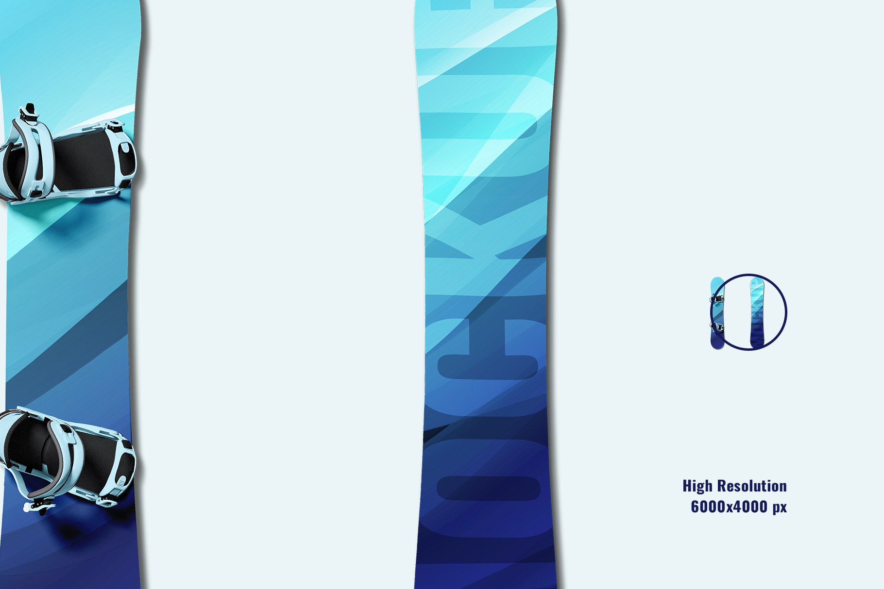 zoomed in image of the flat lay snowboard mockup