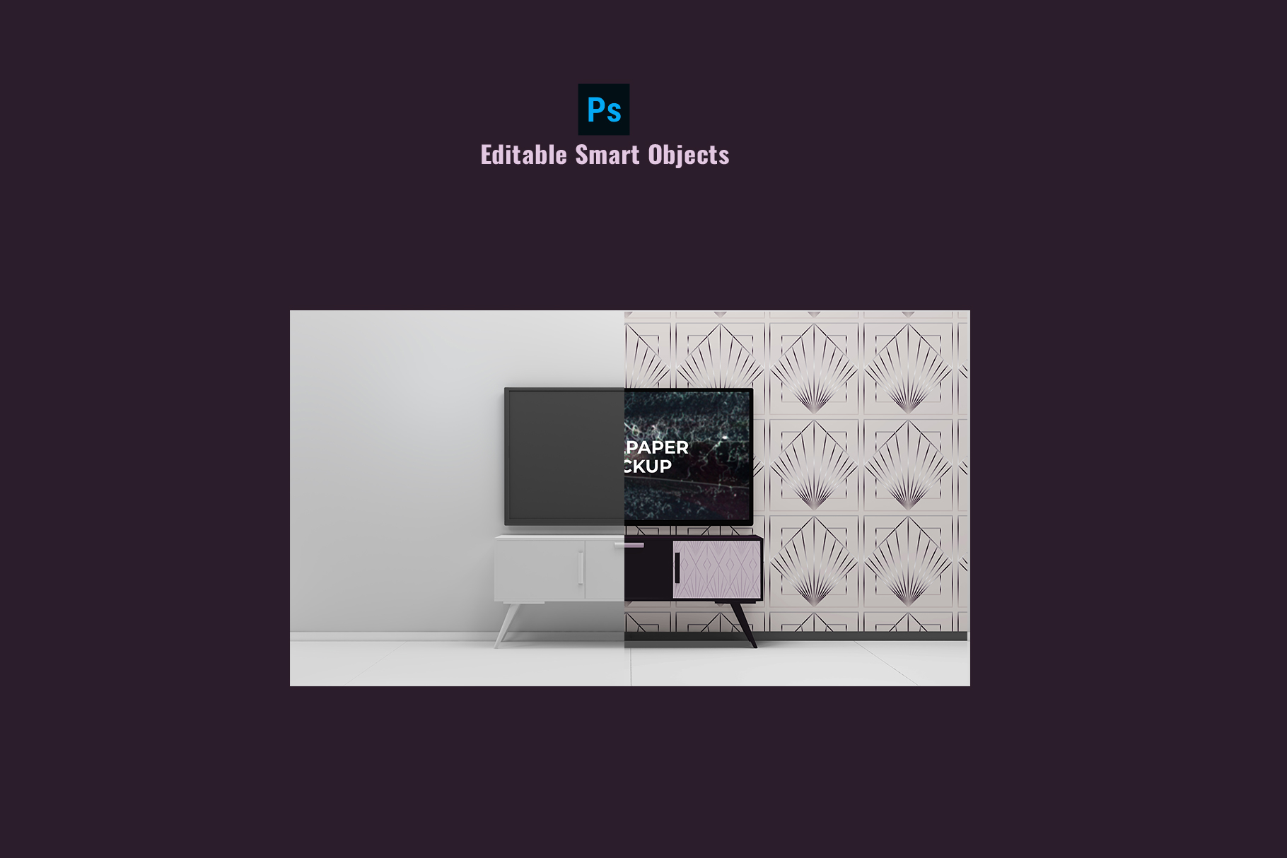 editable smart objects of the tv unit & wallpaper scene mockup -image-preview-2