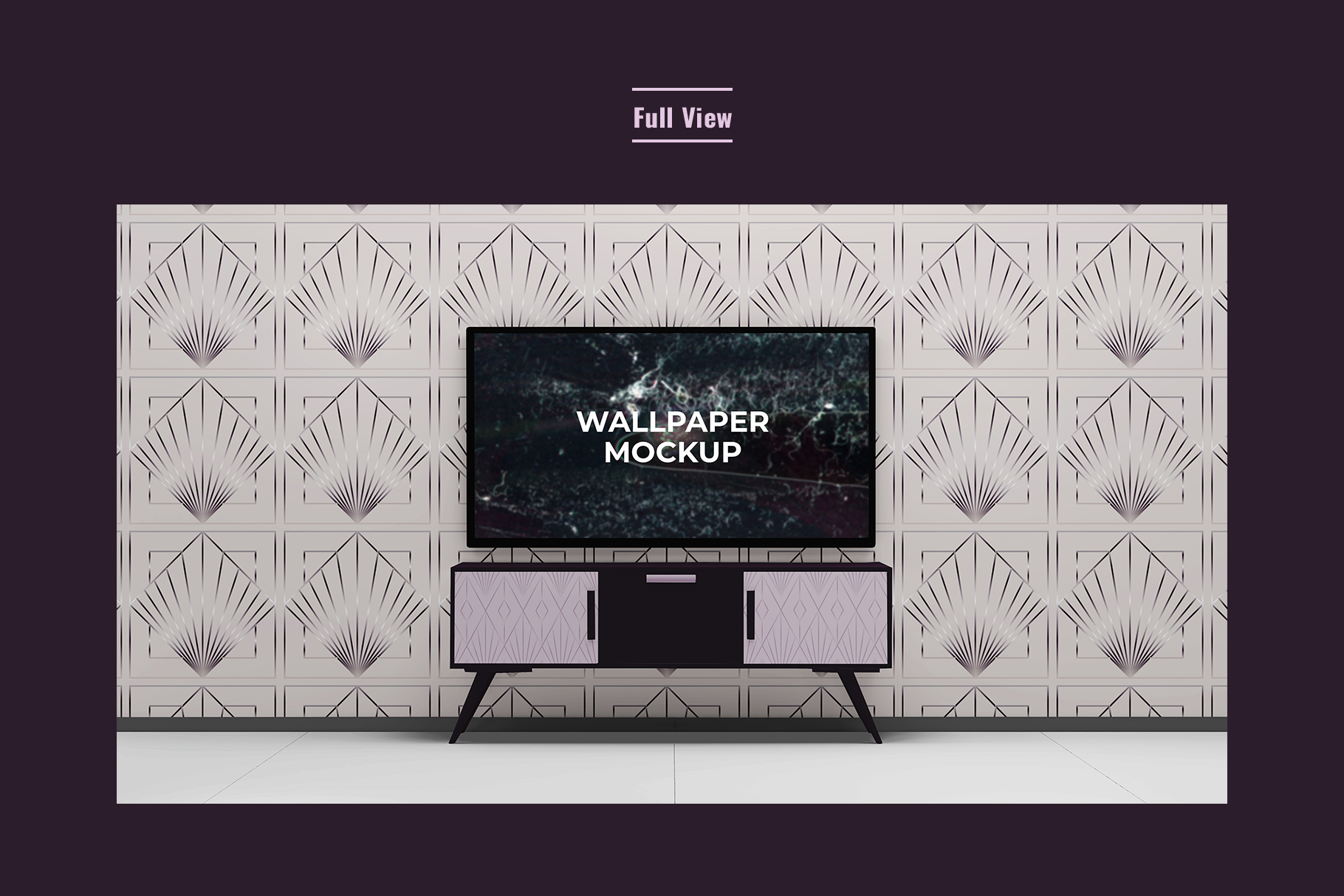 full view of the tv unit & wallpaper scene mockup -image-preview-3