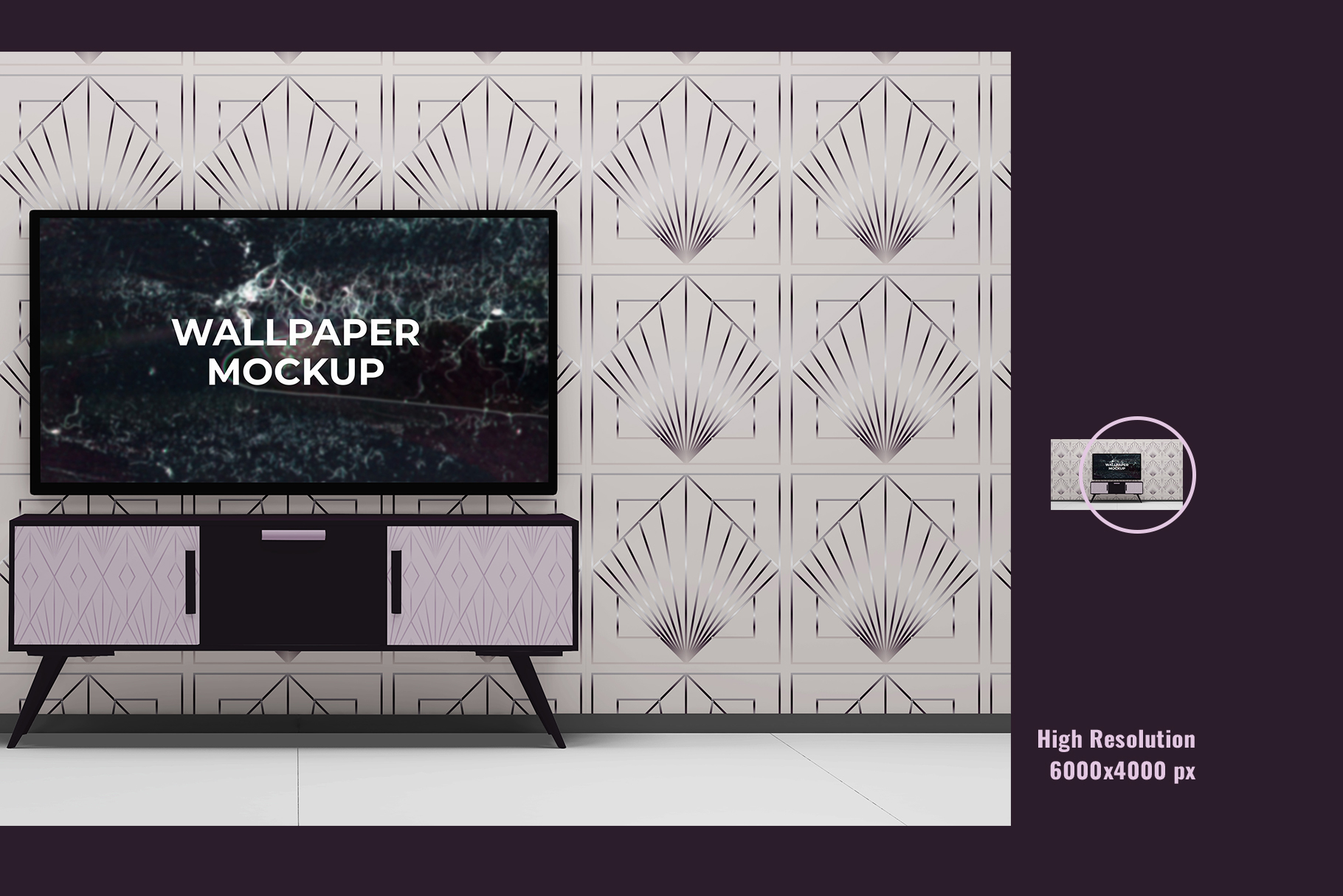 zoomed image of the tv unit & wallpaper scene mockup image-preview-4