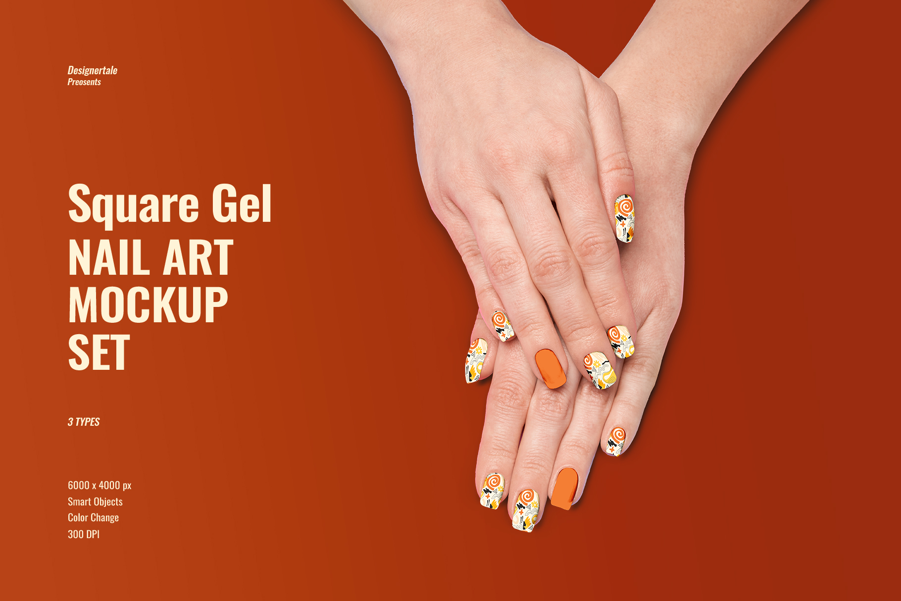 square gel nail art mockup set