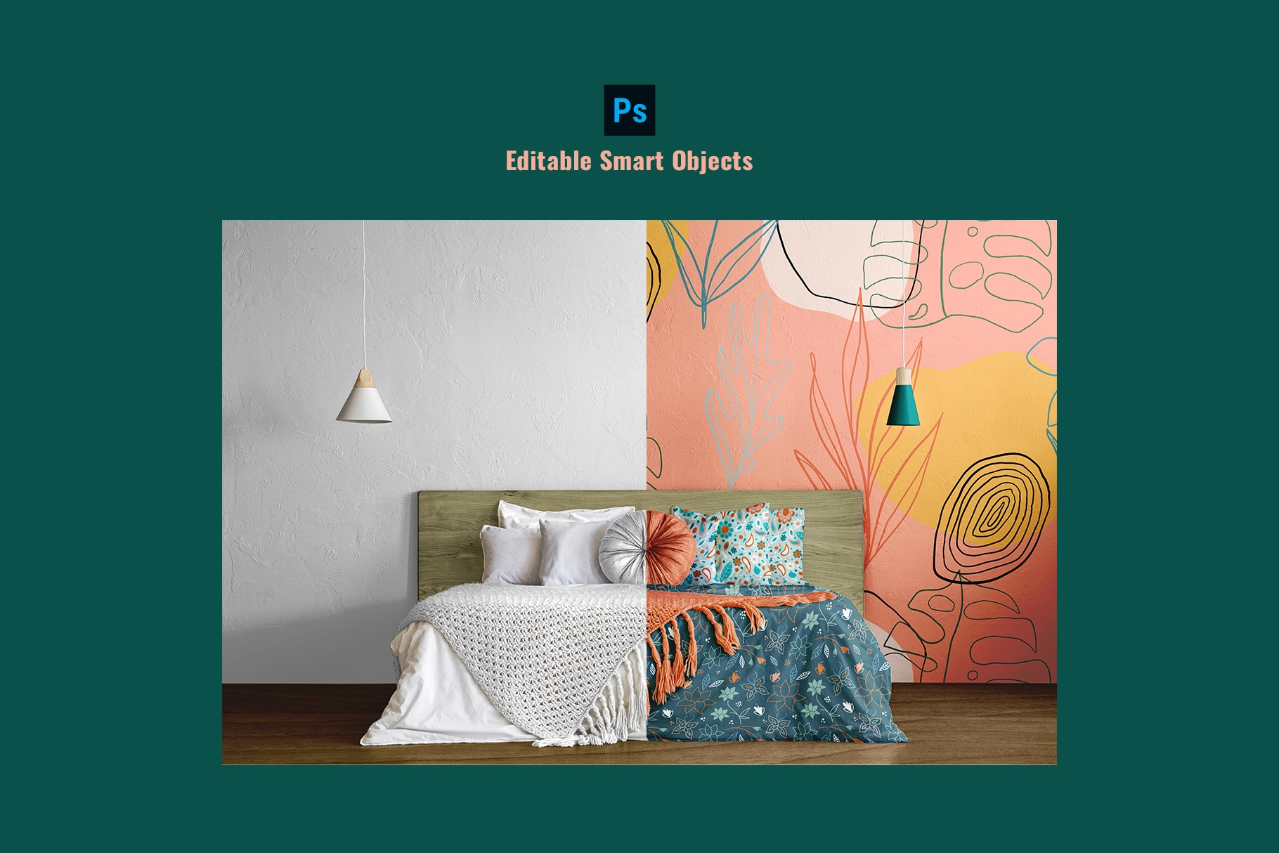 king size bed with wallpaper mockup -2