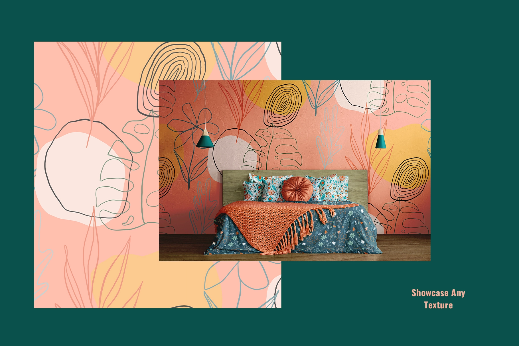 king size bed with wallpaper mockup -5