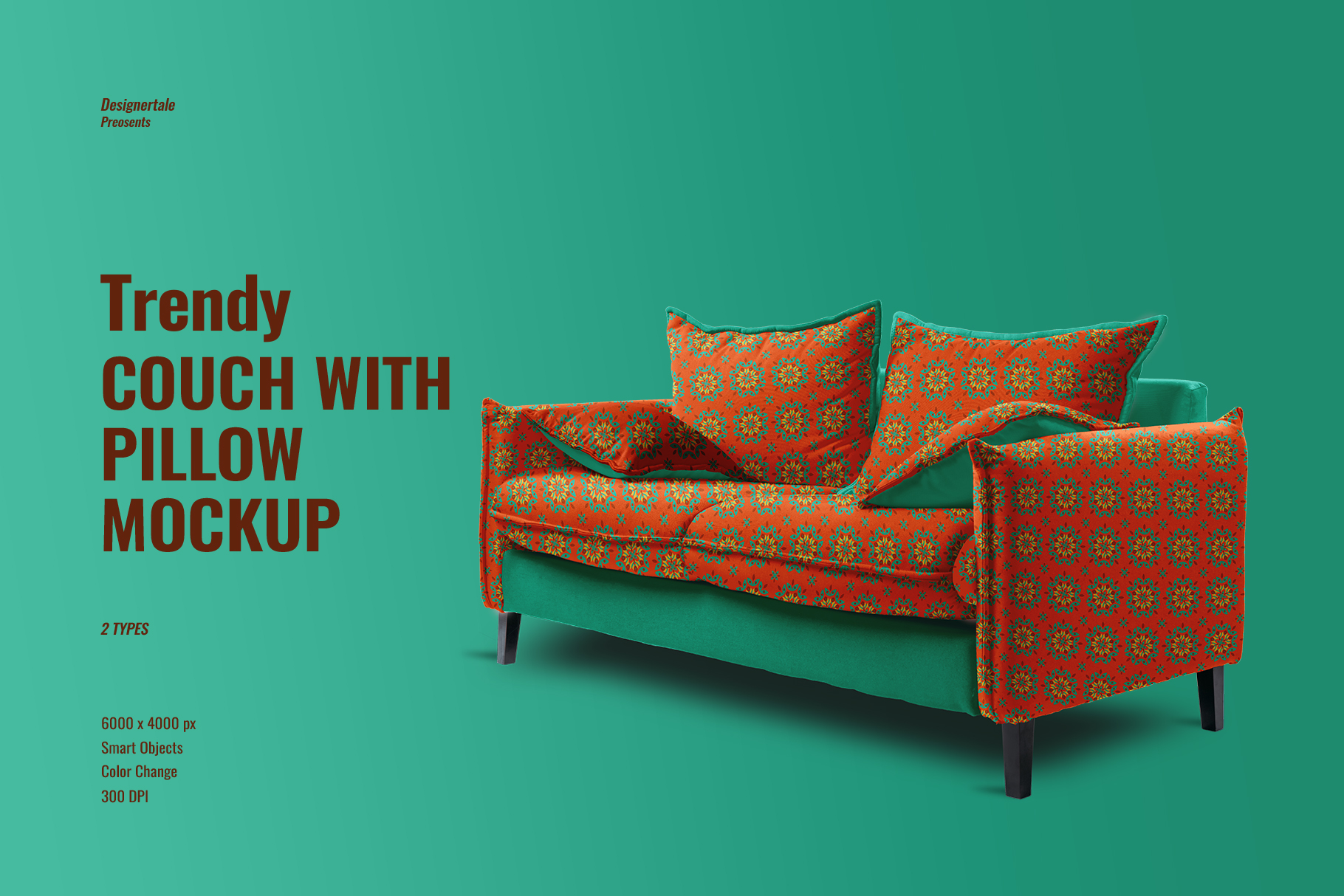 trendy couch with pillow mockup