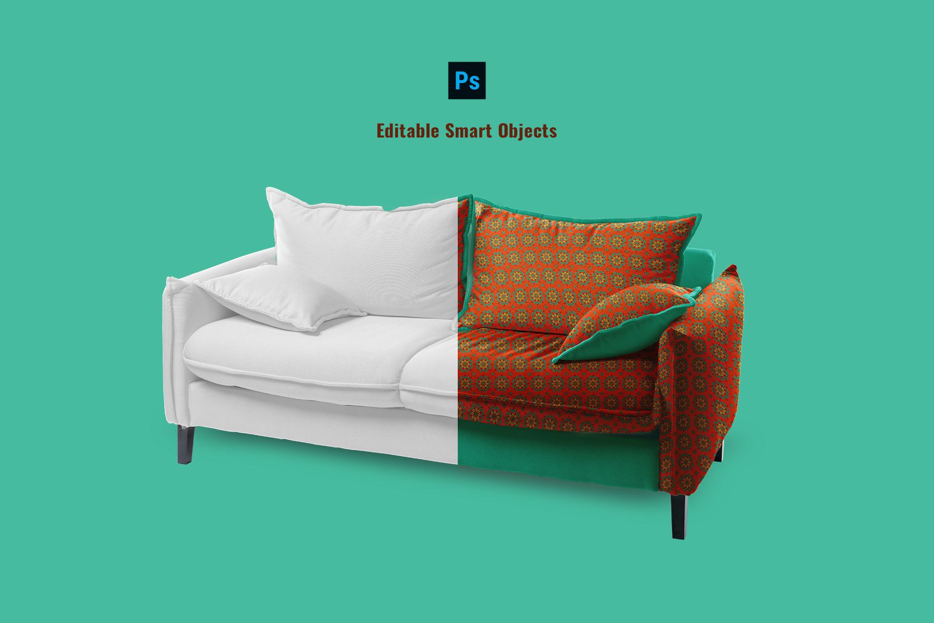 editable smart objectsof the trendy couch with pillow mockup