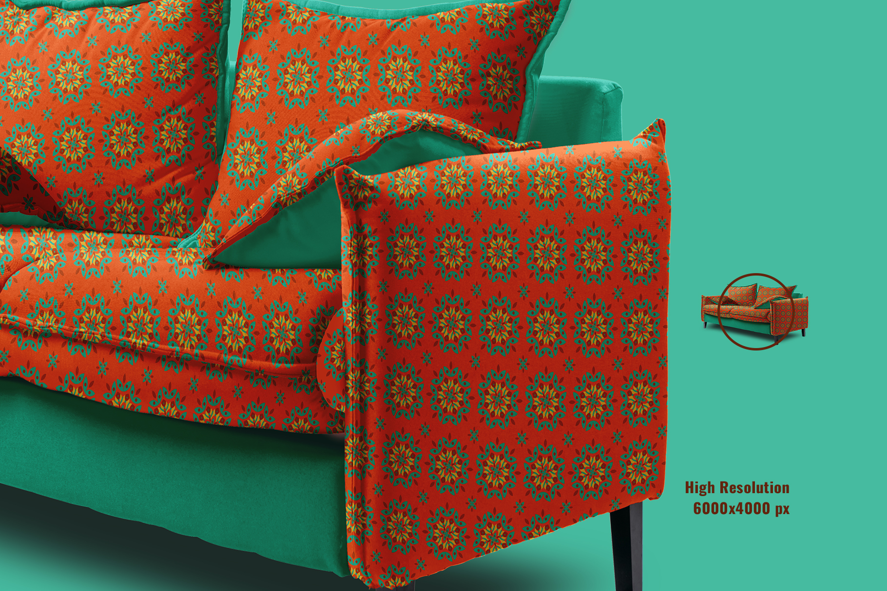 zoomed image of the trendy couch with pillow mockup