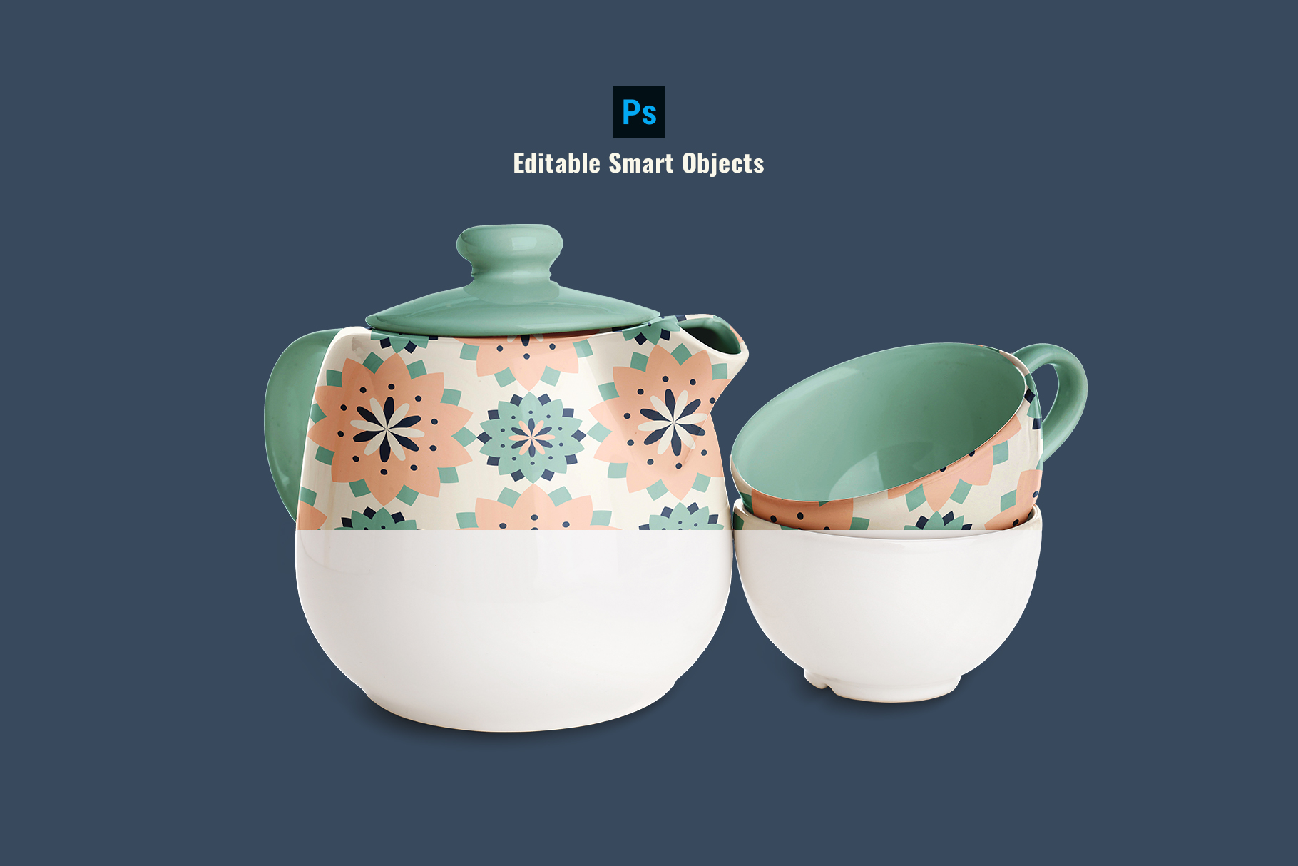 editable smart objectsof the classic tea crockery mockup pack