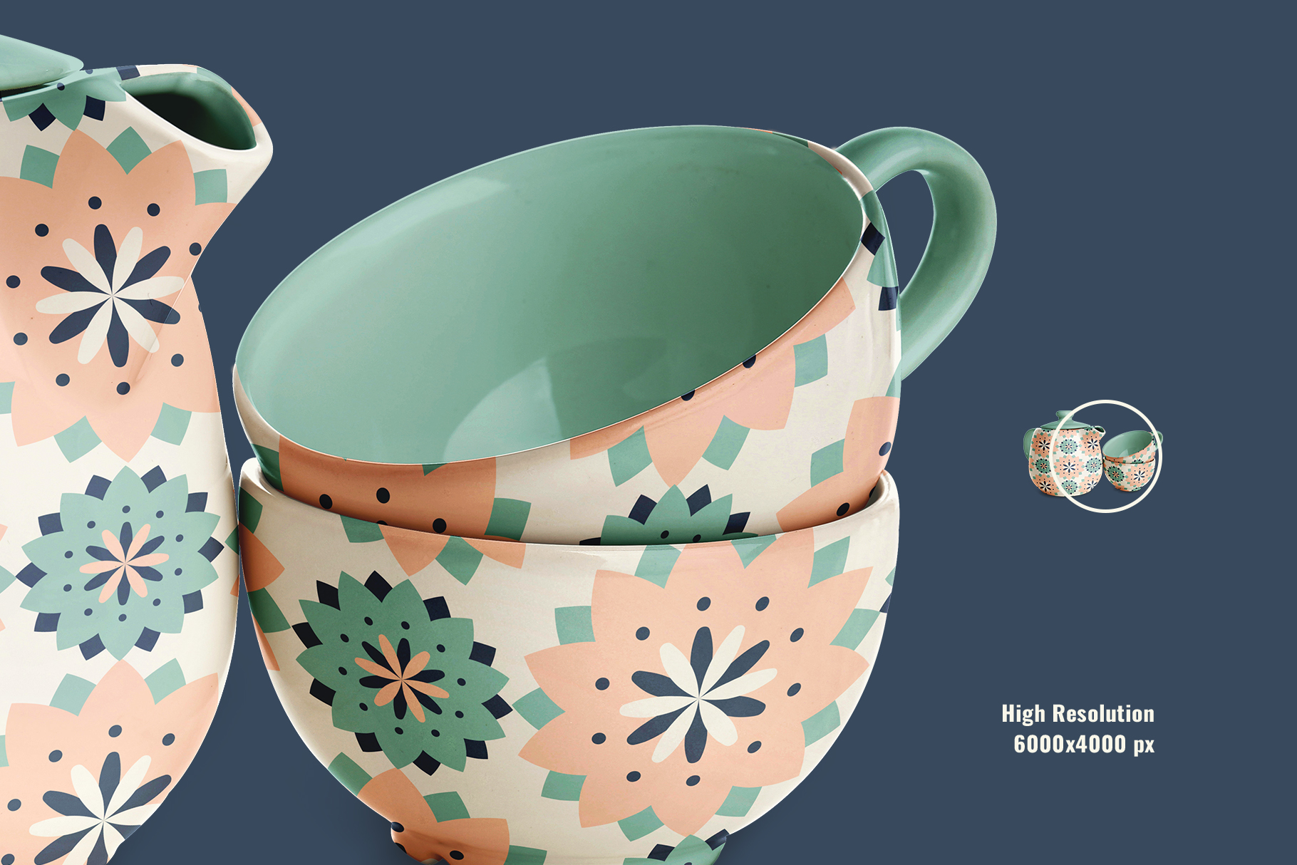 zoomed image of the classic tea crockery mockup pack