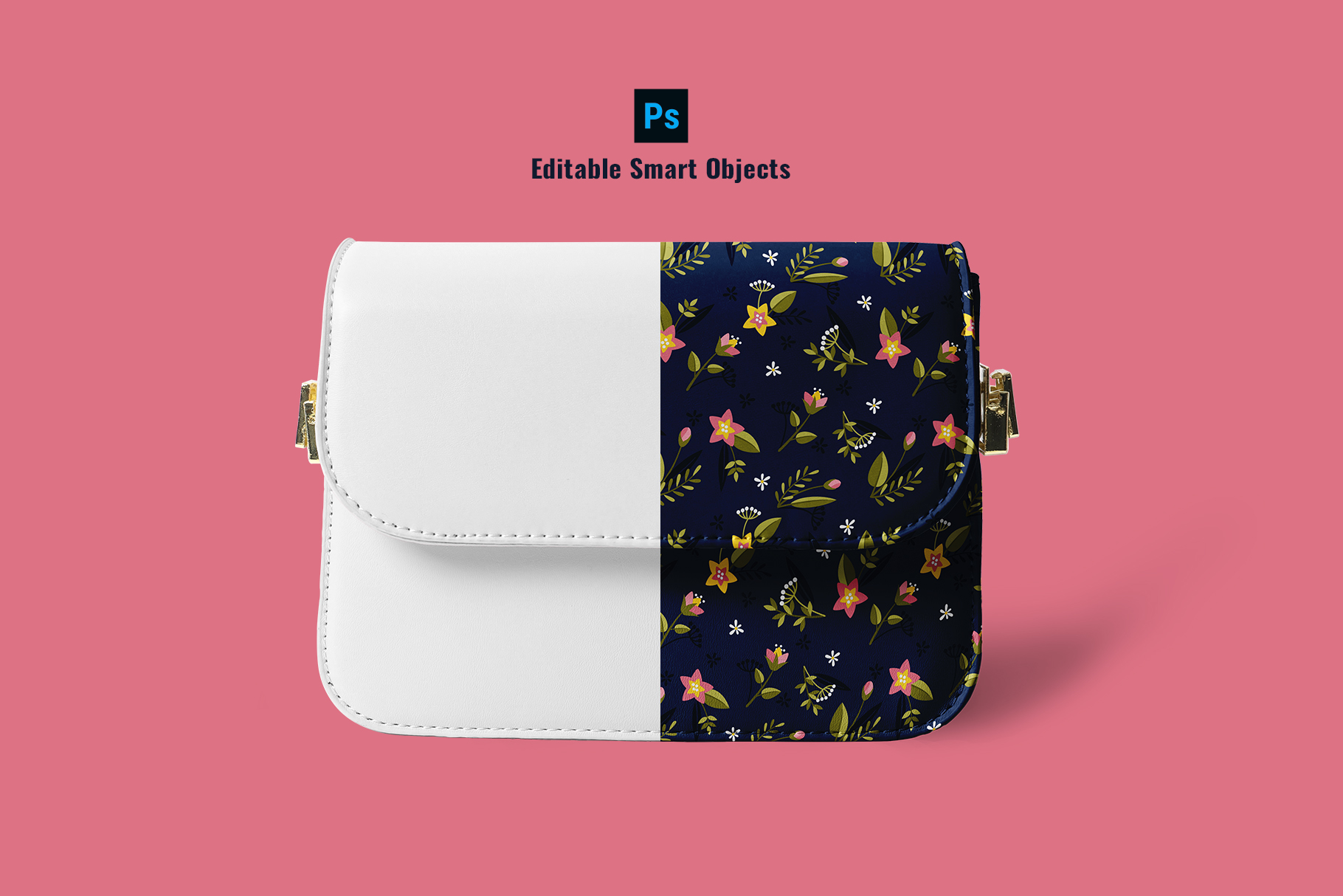 editable smart objects of the women shoulder bag mockup set 