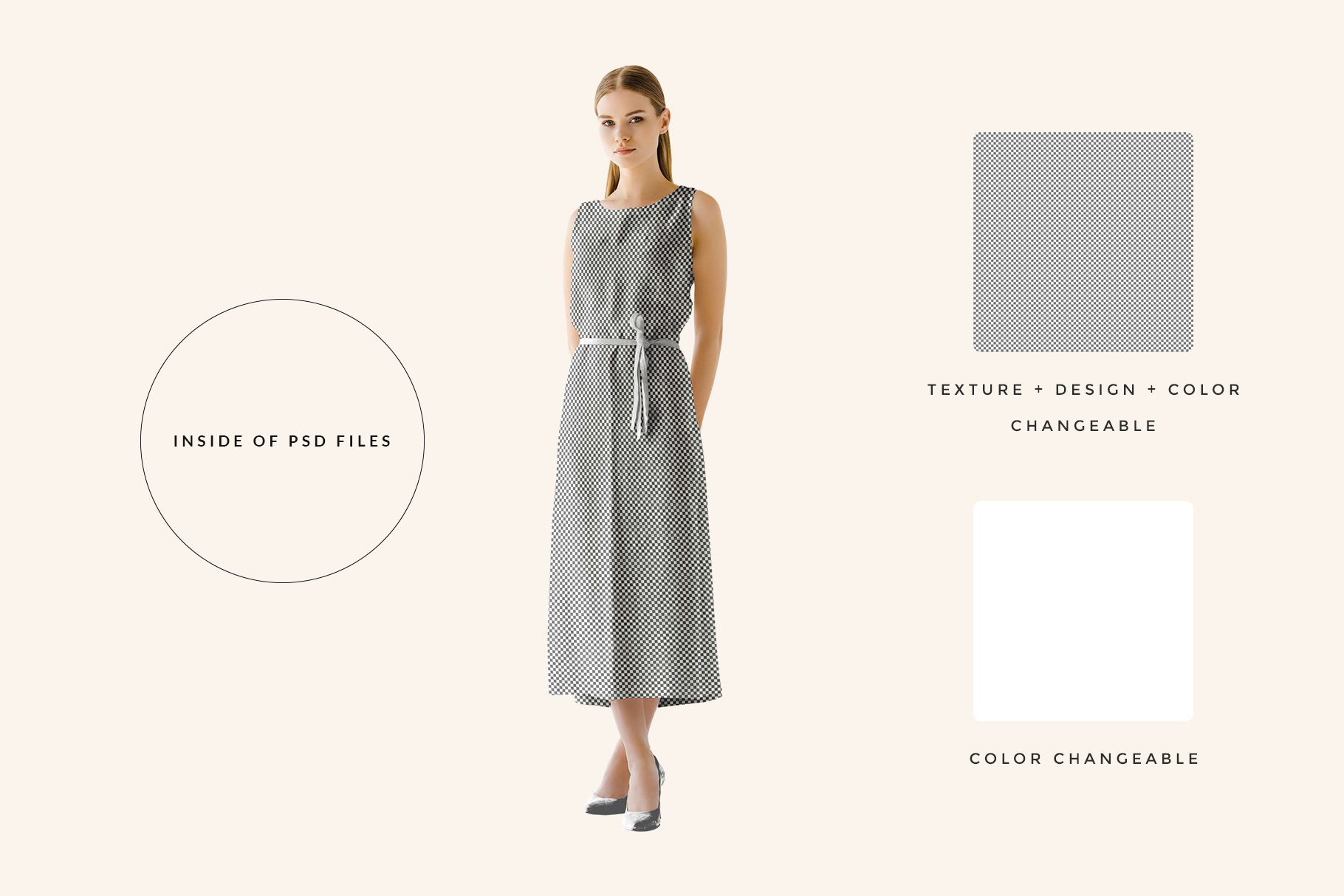 editable options of women's sleeveless summer dress mockup